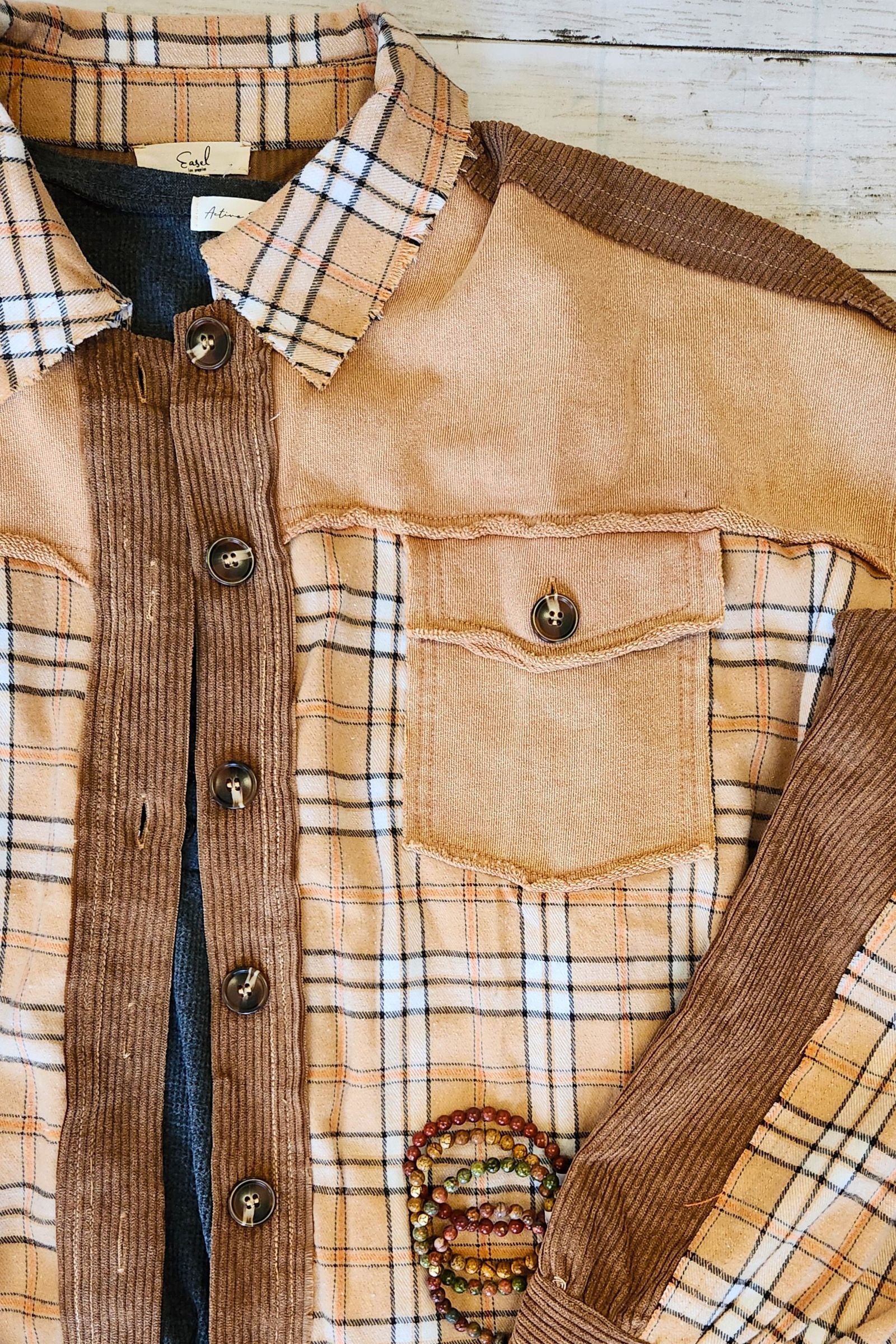 Plaid Mixed Corduroy Shacket