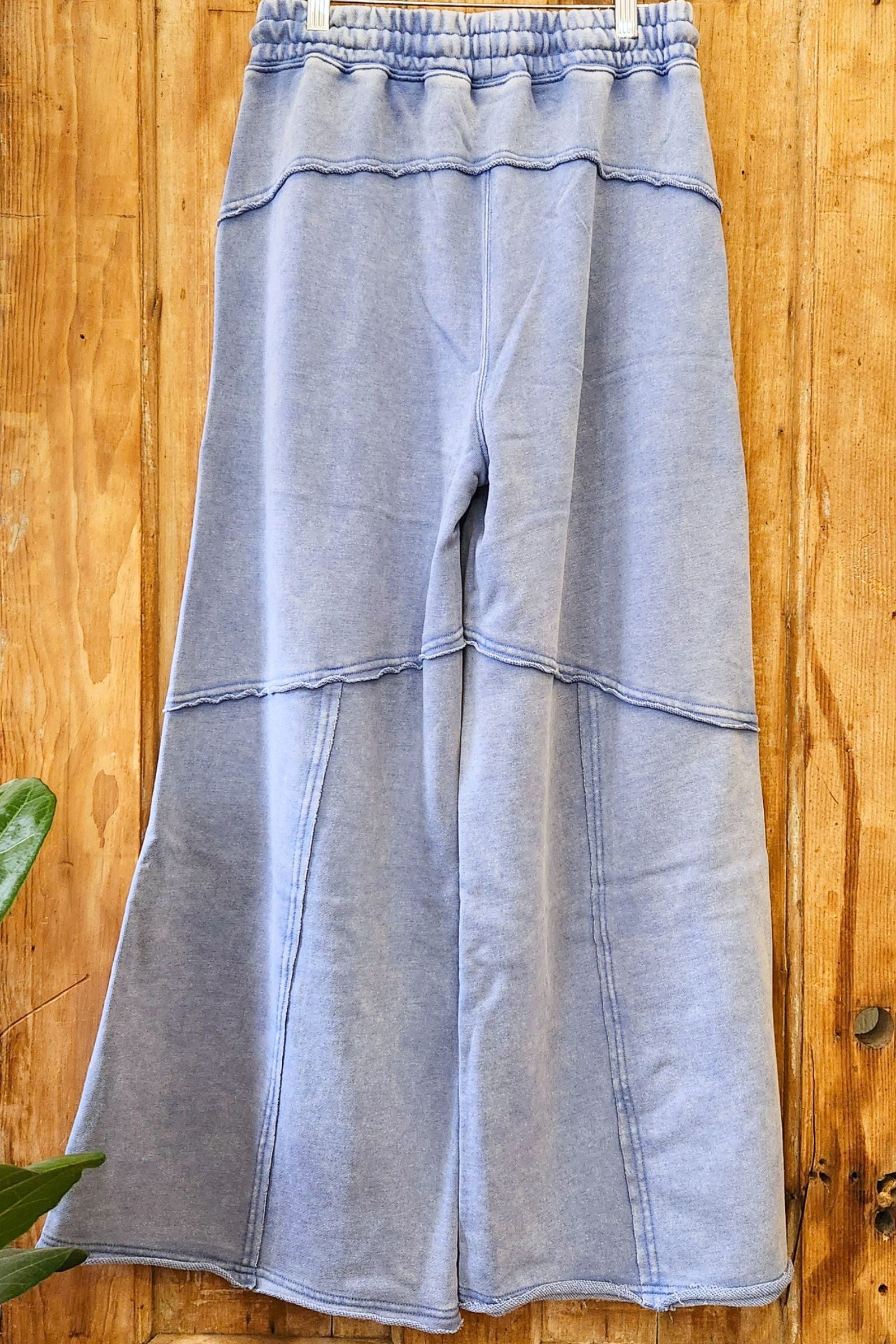 Light Blue French Terry Exposed Seam Flare Pants