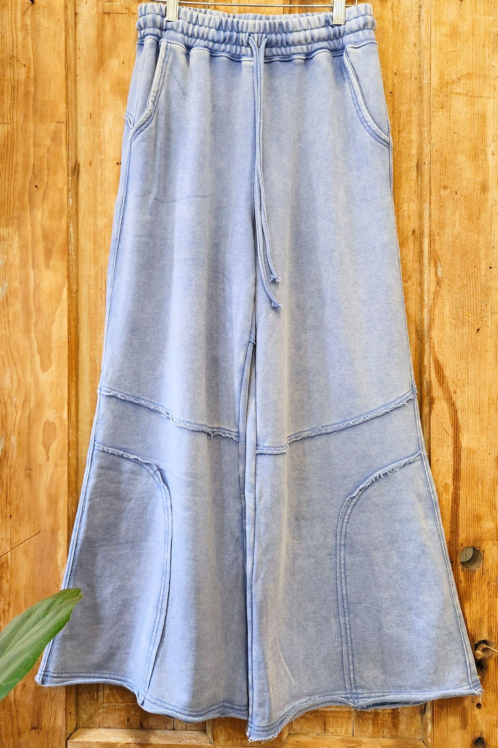 Light Blue French Terry Exposed Seam Flare Pants