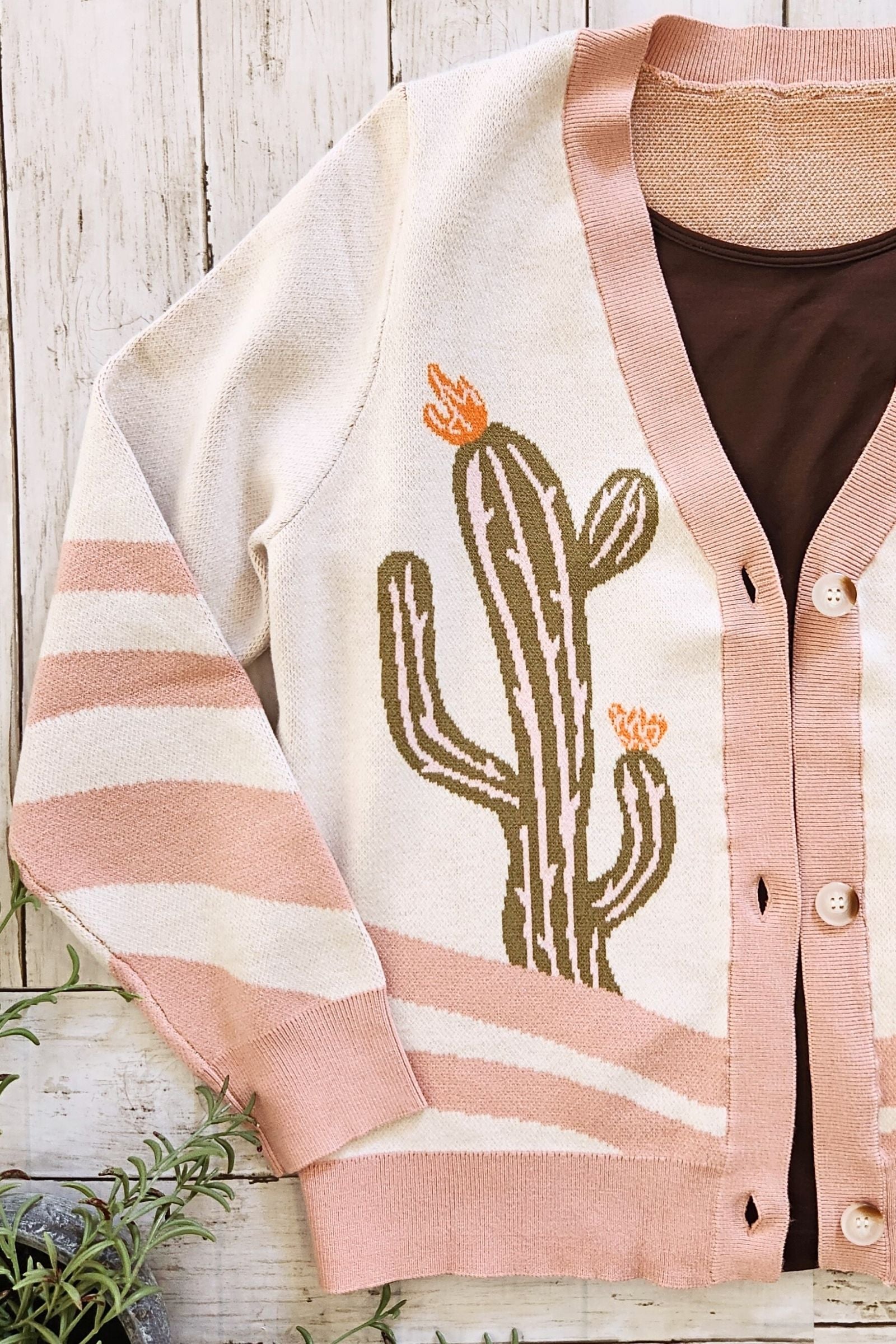 Apricot Cactus Cardigan Sweater