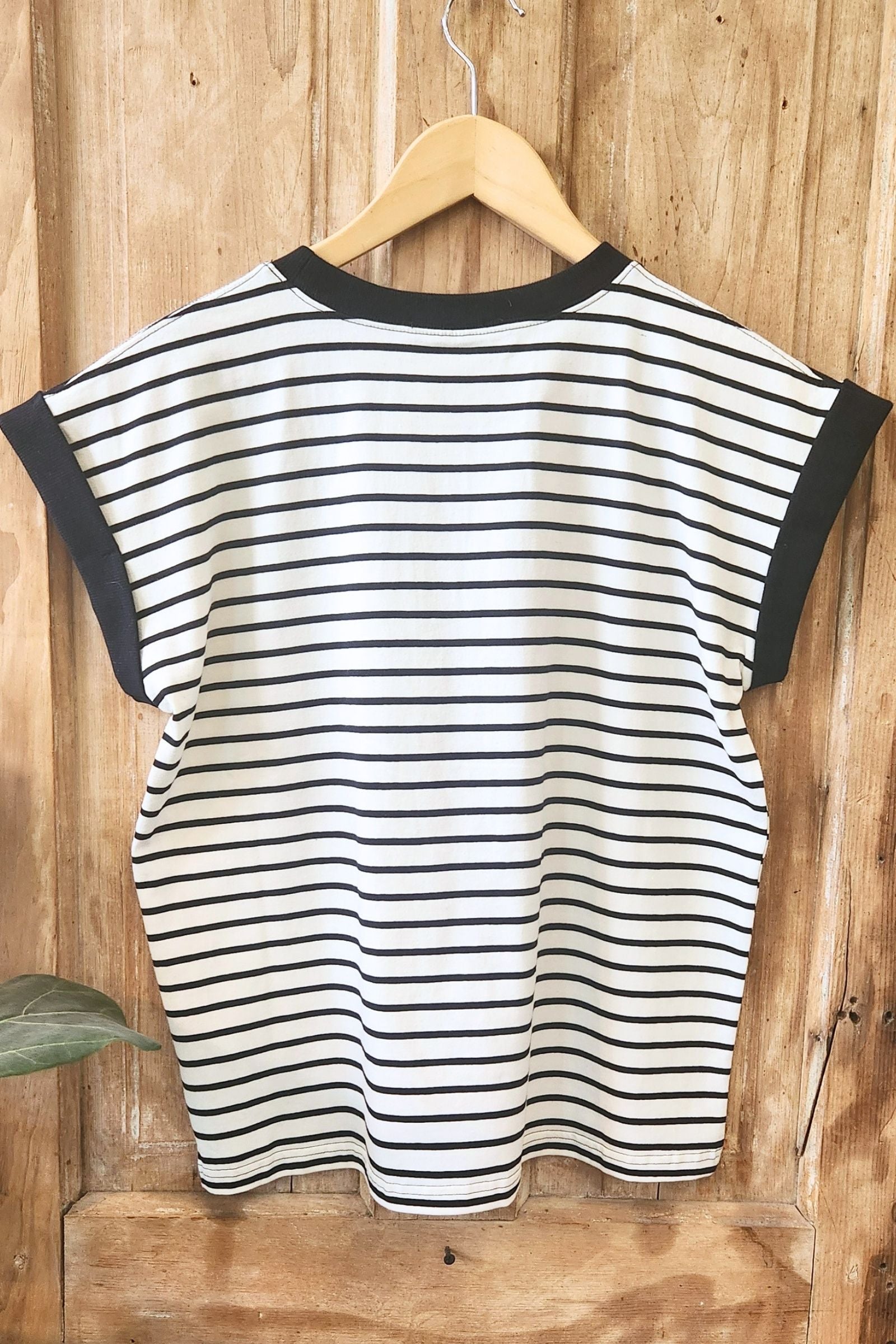 Cream & Black Stripe Cap Sleeve Top