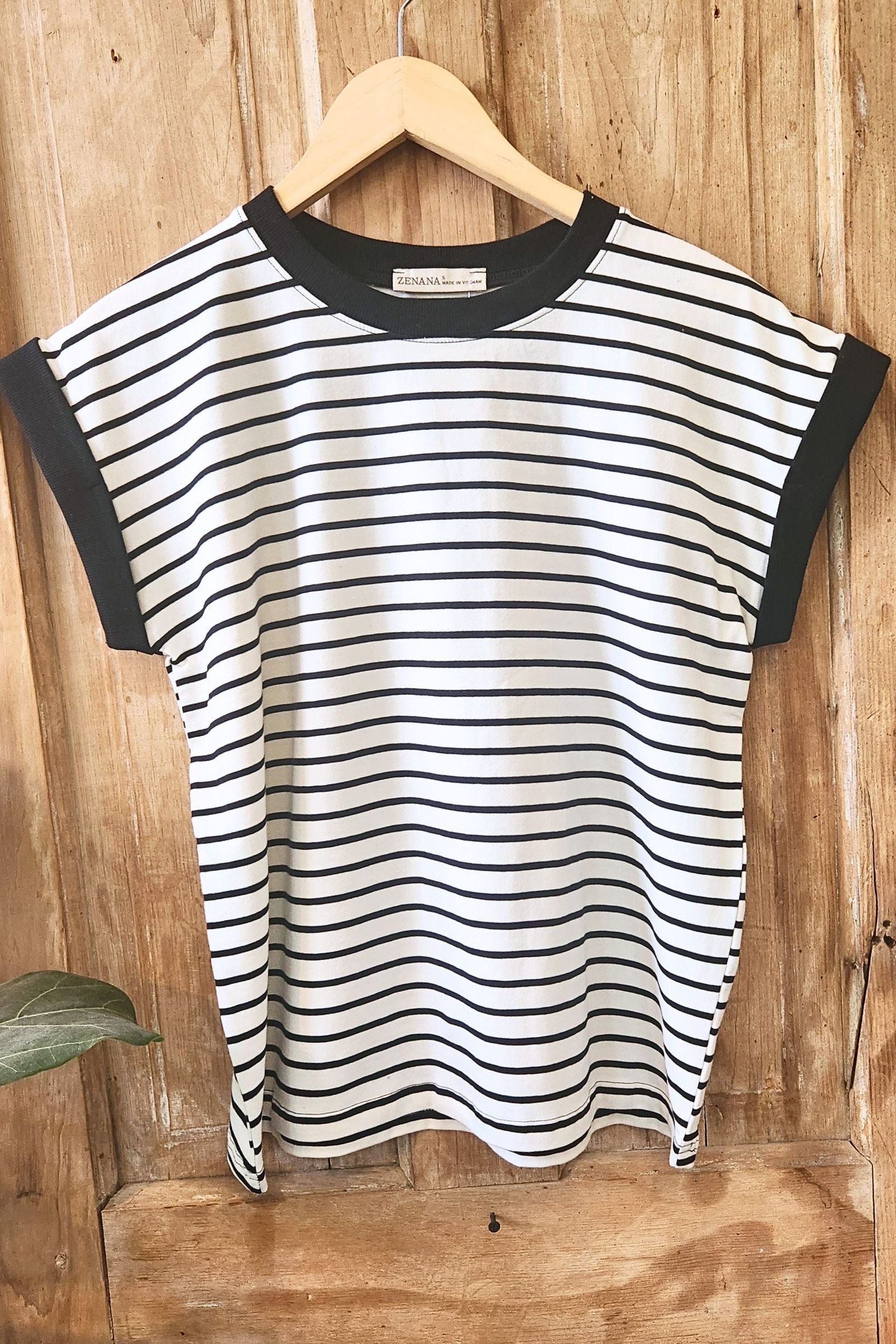 Cream & Black Stripe Cap Sleeve Top