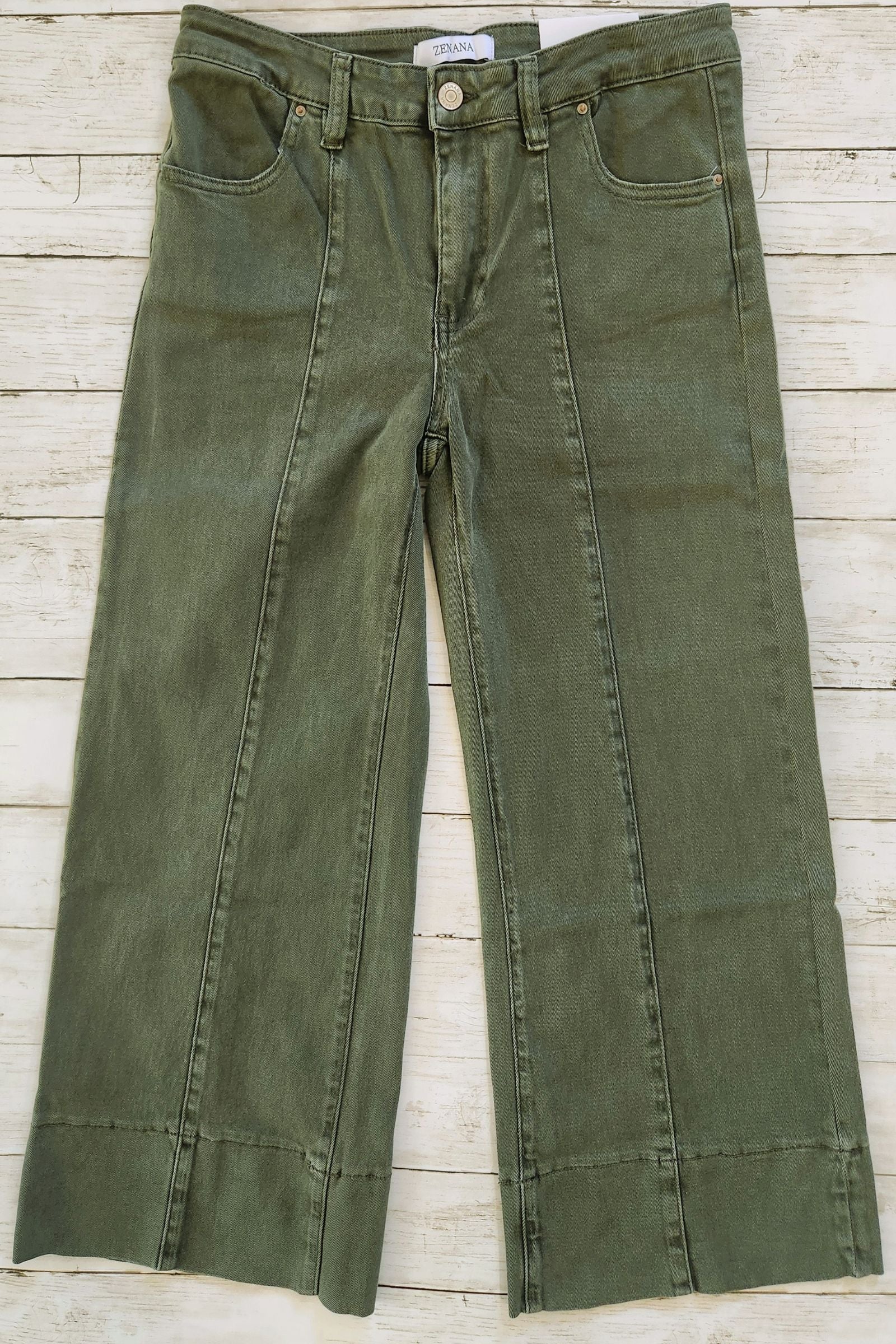 Mid-rise Olive Cropped Denim Jeans