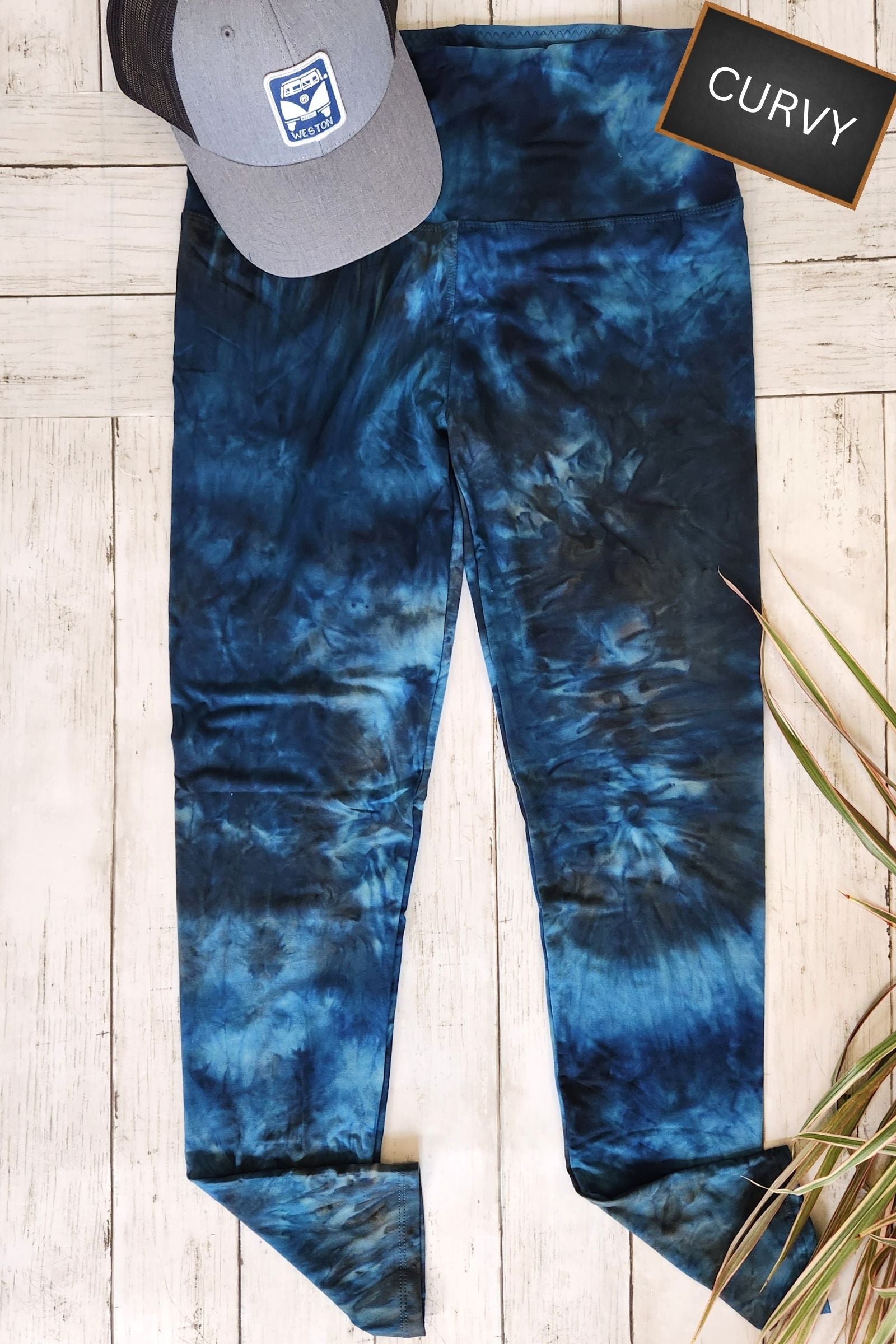 CURVY Smoky Blue Tie Dye Yoga Leggings