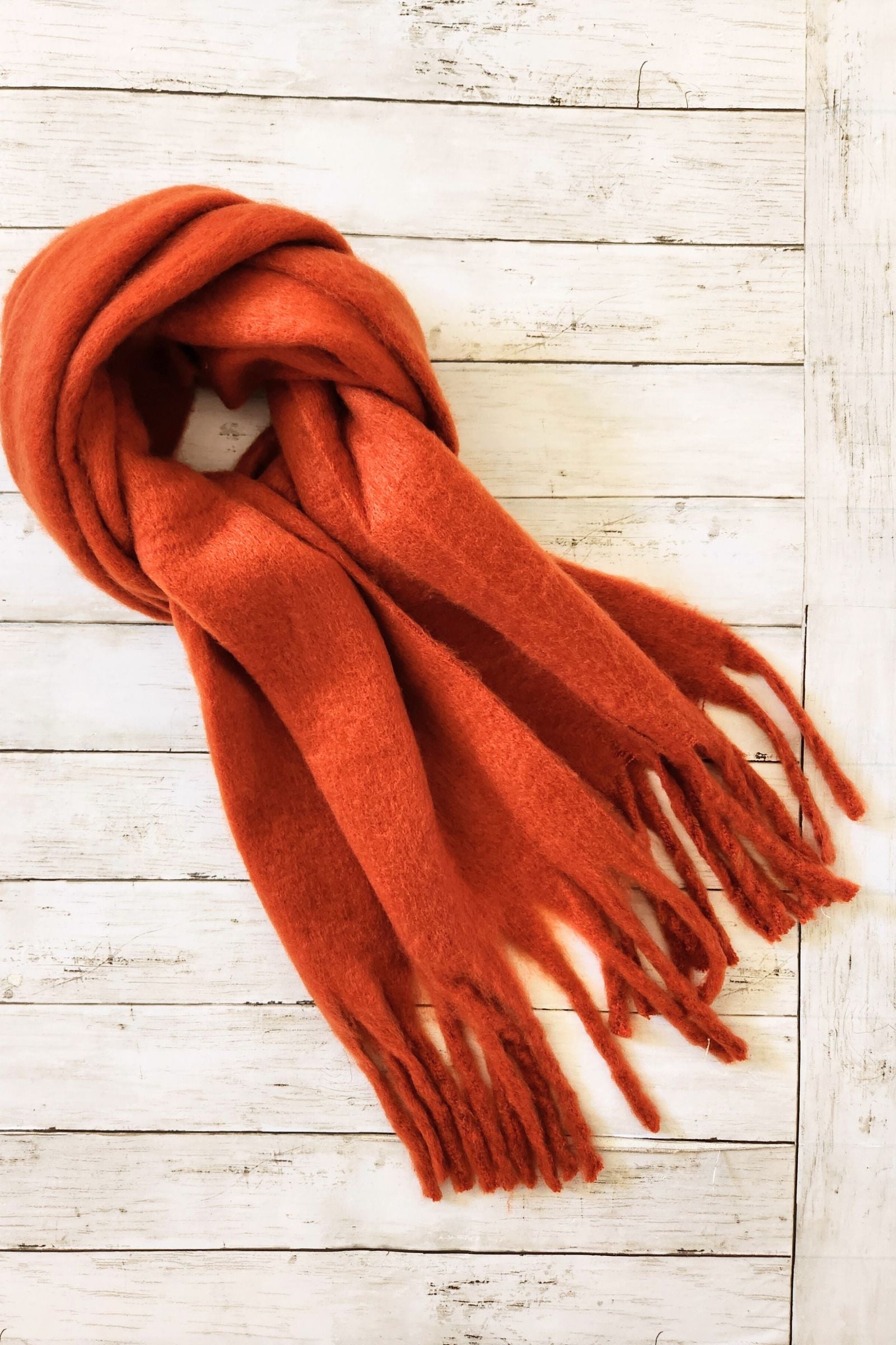 Rust Cozy Knit Tassel Scarf