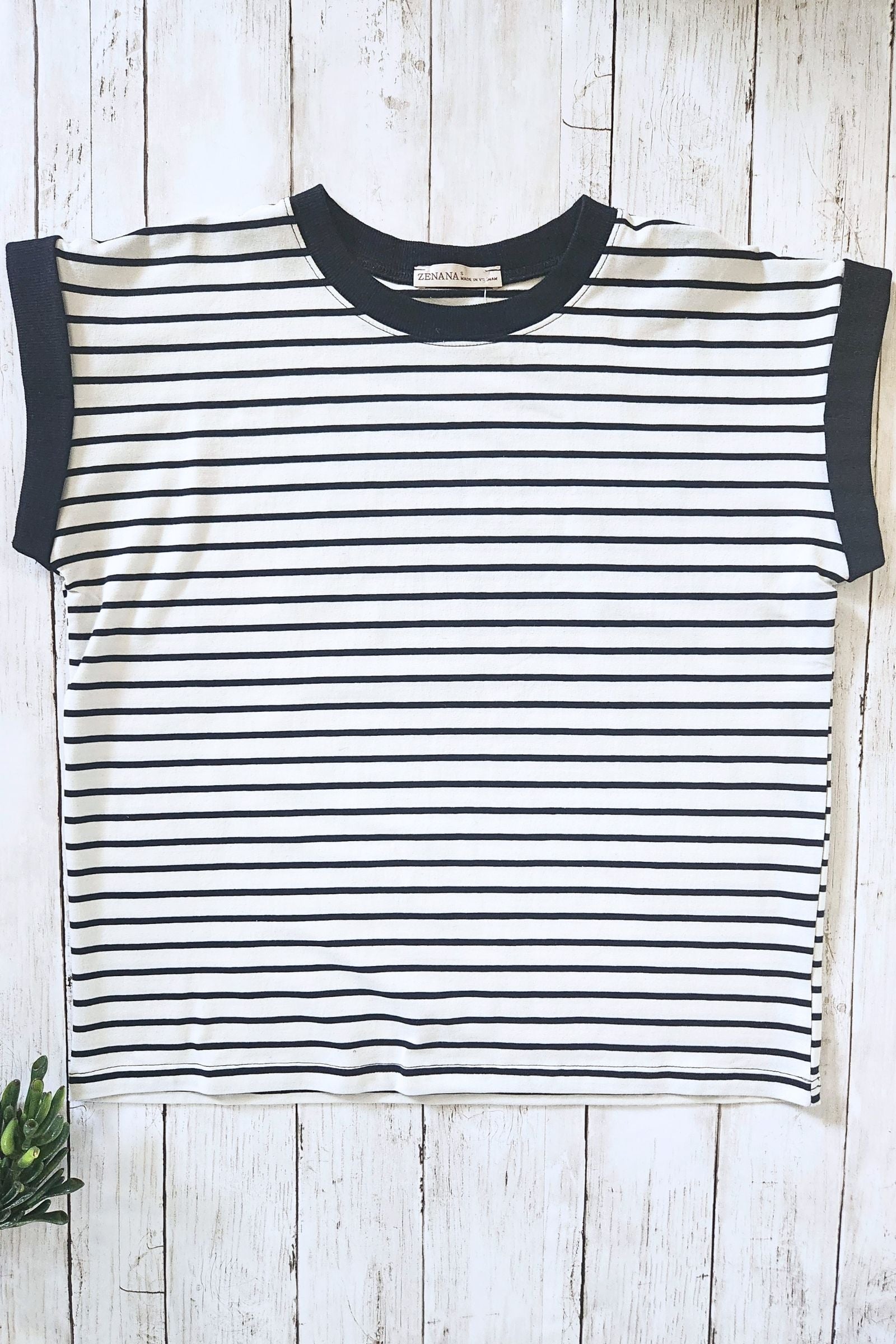 Cream & Black Stripe Cap Sleeve Top