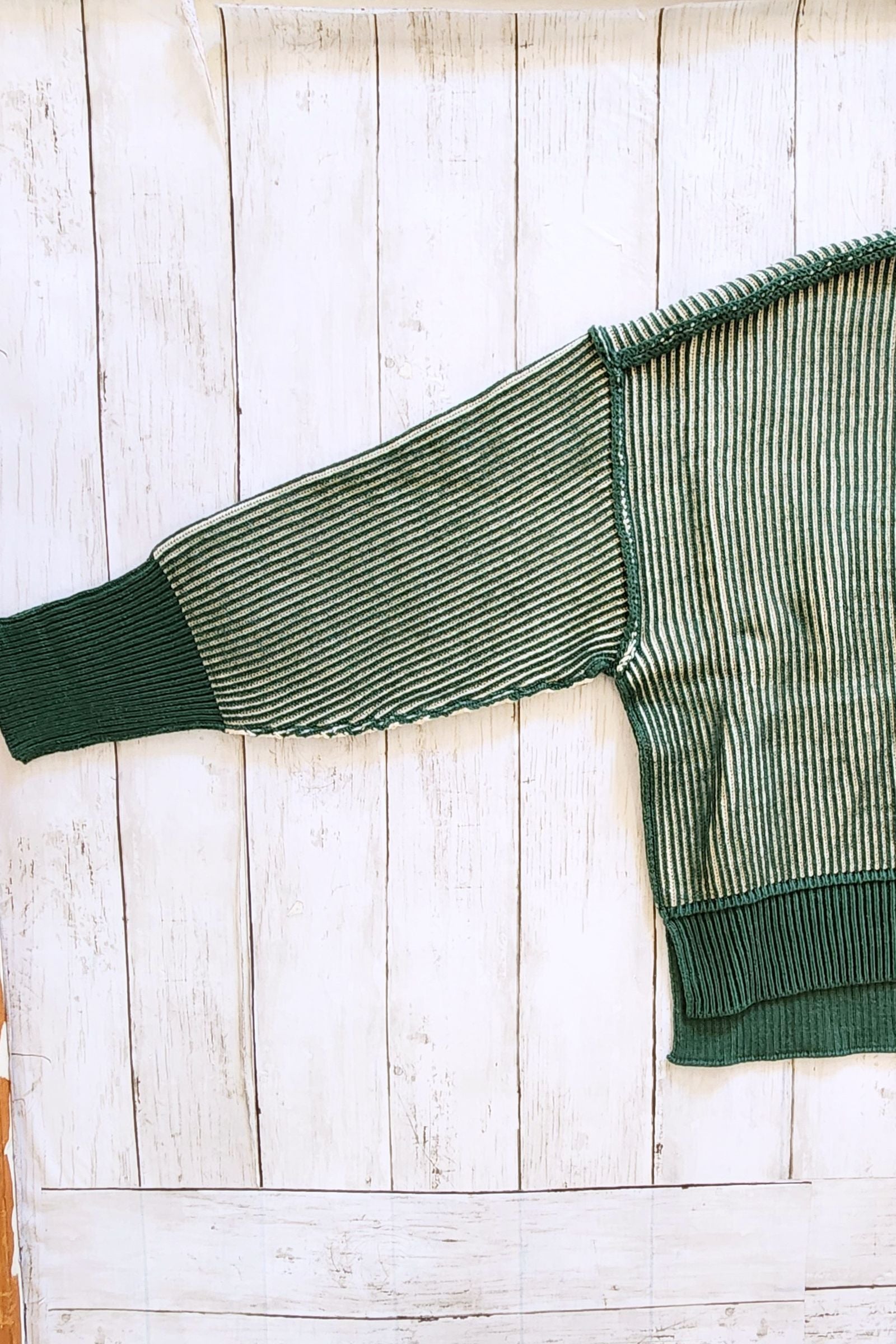 Dark Green Exposed Seam Two Tone Sweater