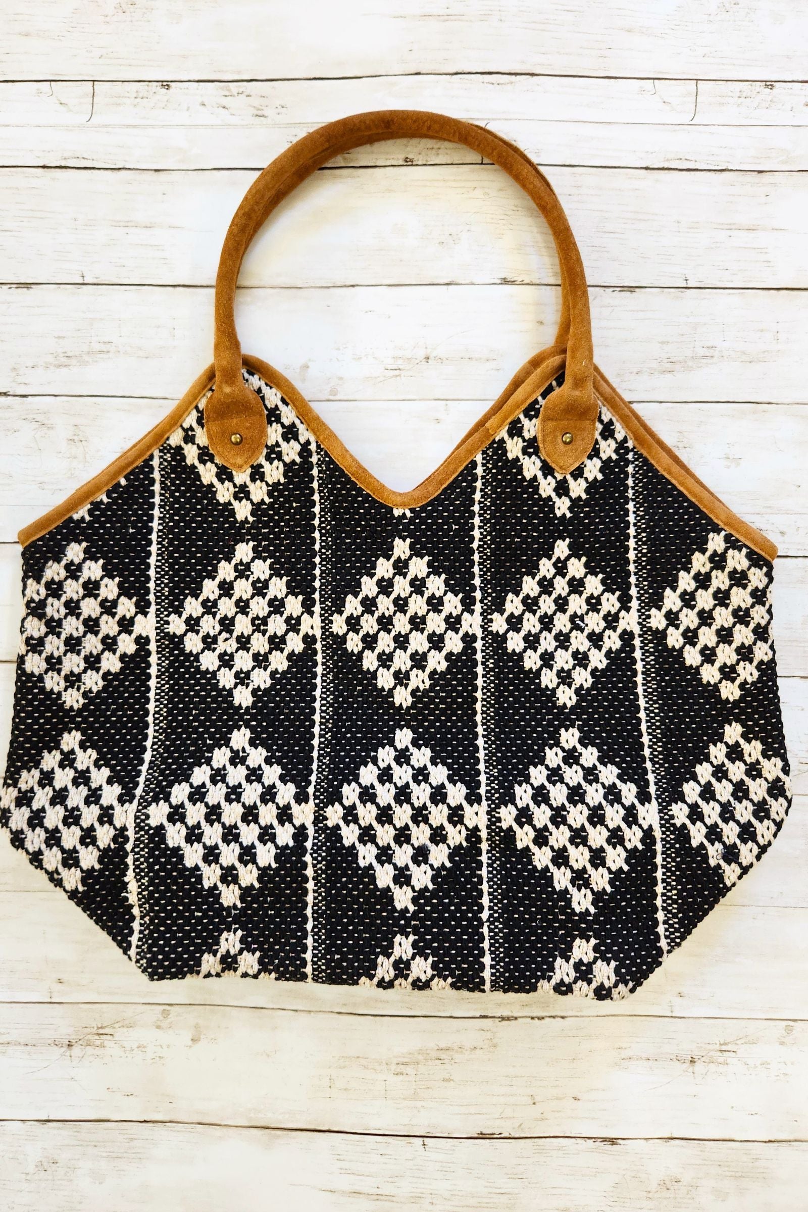 Black & Cream Diamond Tote Bag
