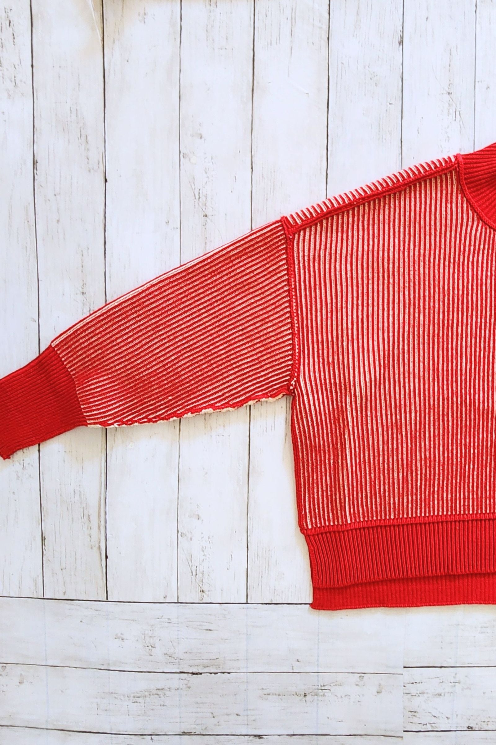 Dark Red Exposed Seam Two Tone Sweater