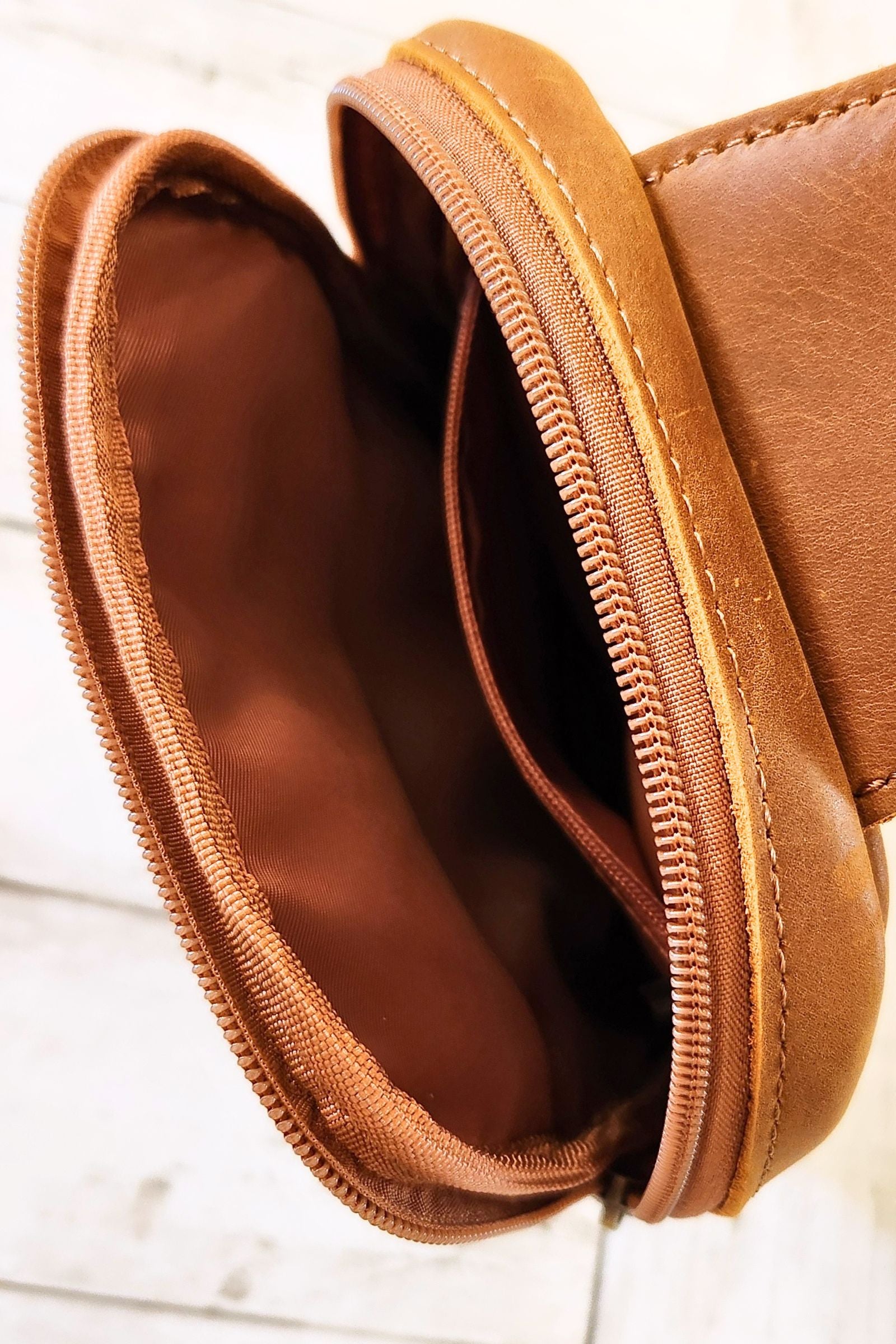 Light Brown Leather Travel Crossbody Bag