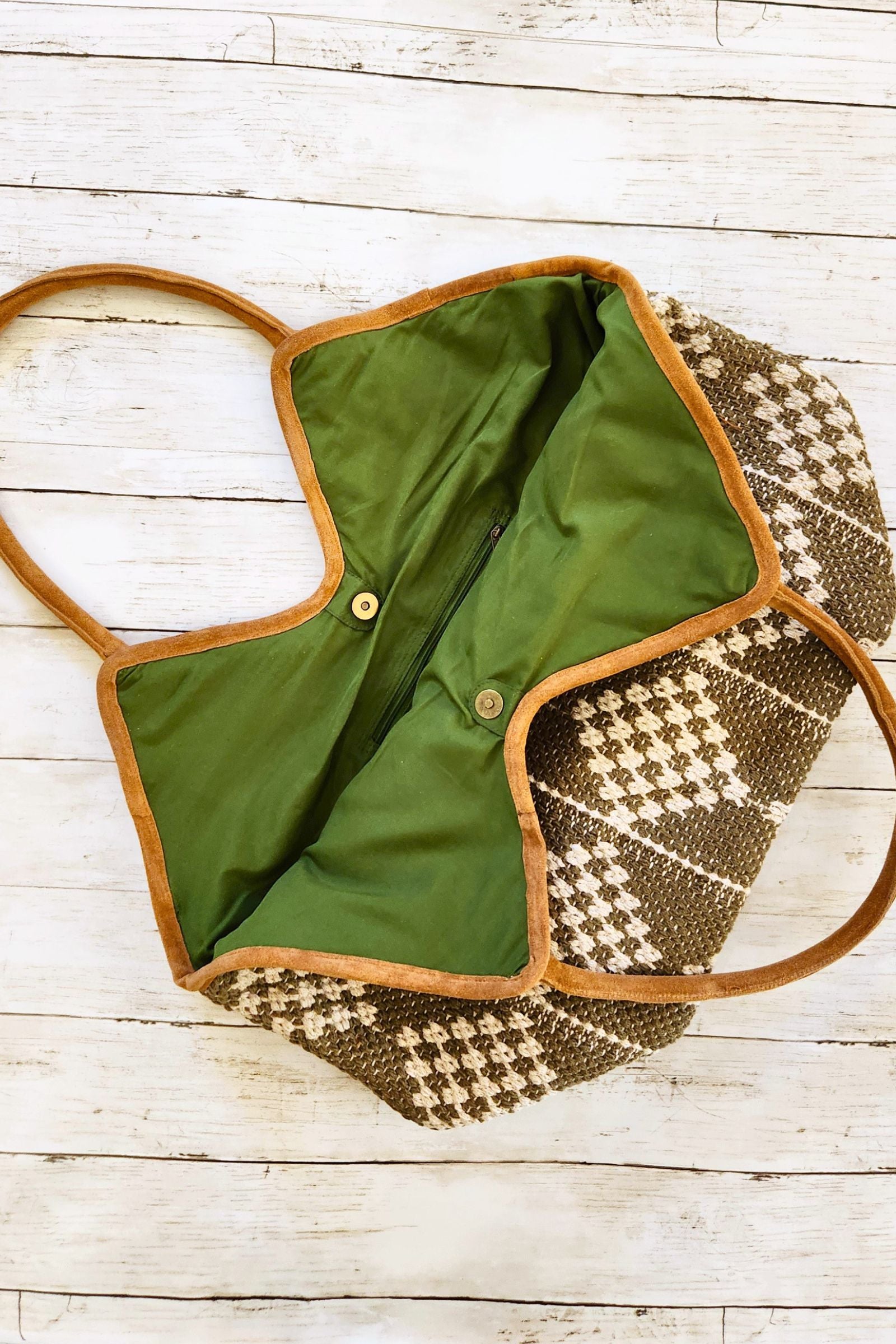 Olive & Cream Diamond Tote Bag