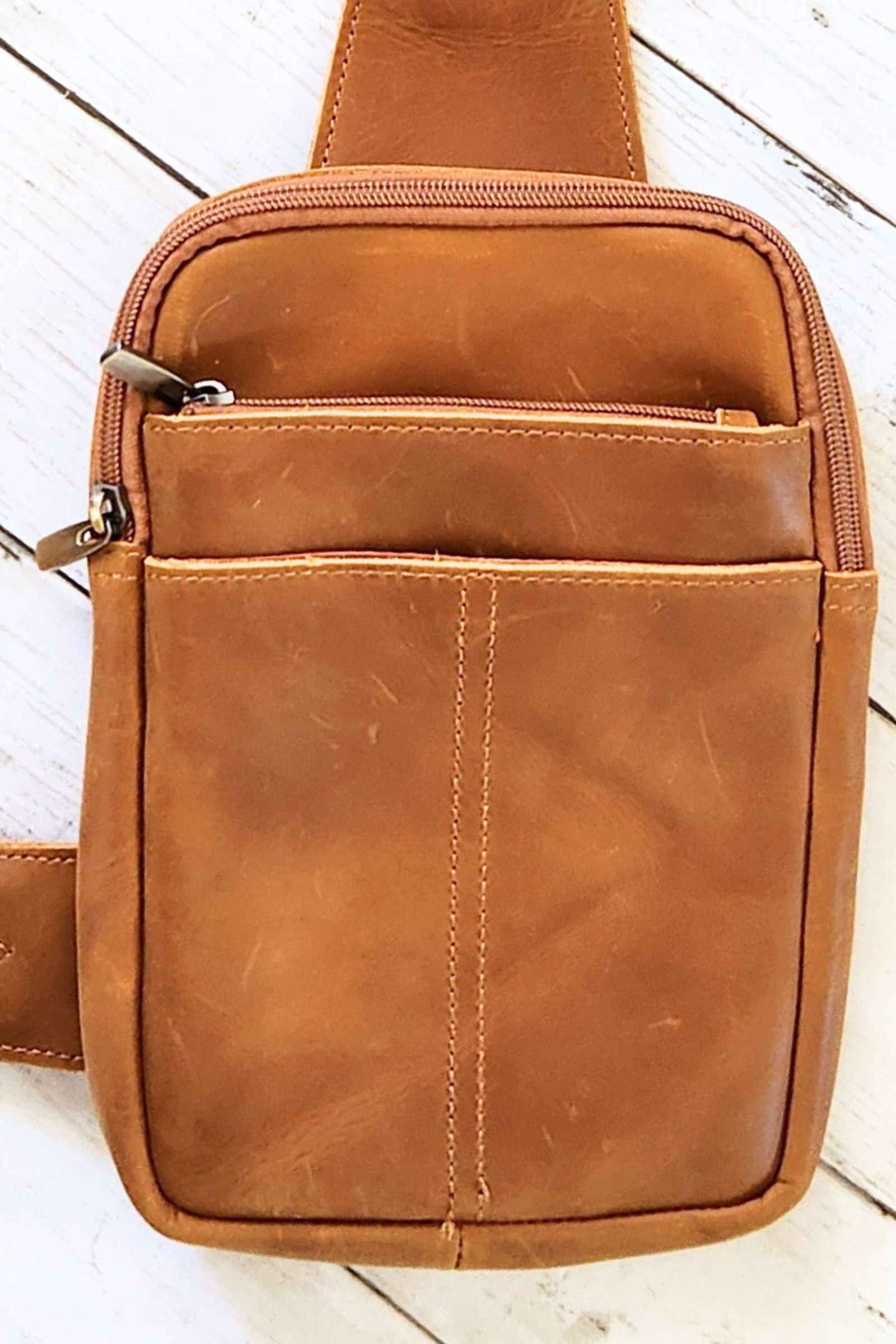 Light Brown Leather Travel Crossbody Bag