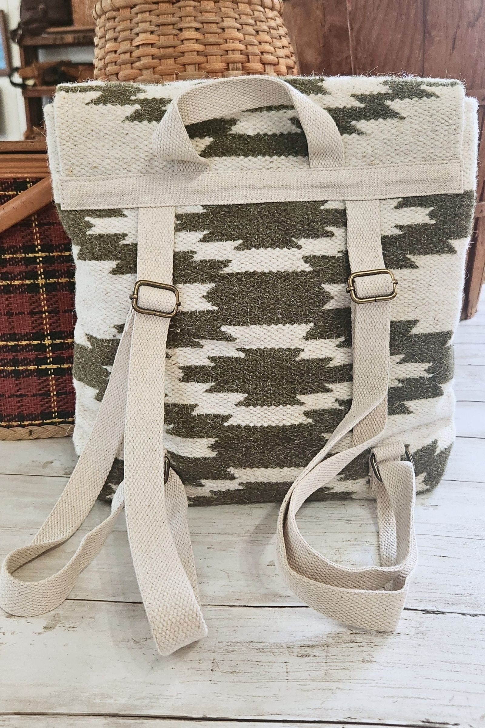 Cream & Olive Aztec Backpack