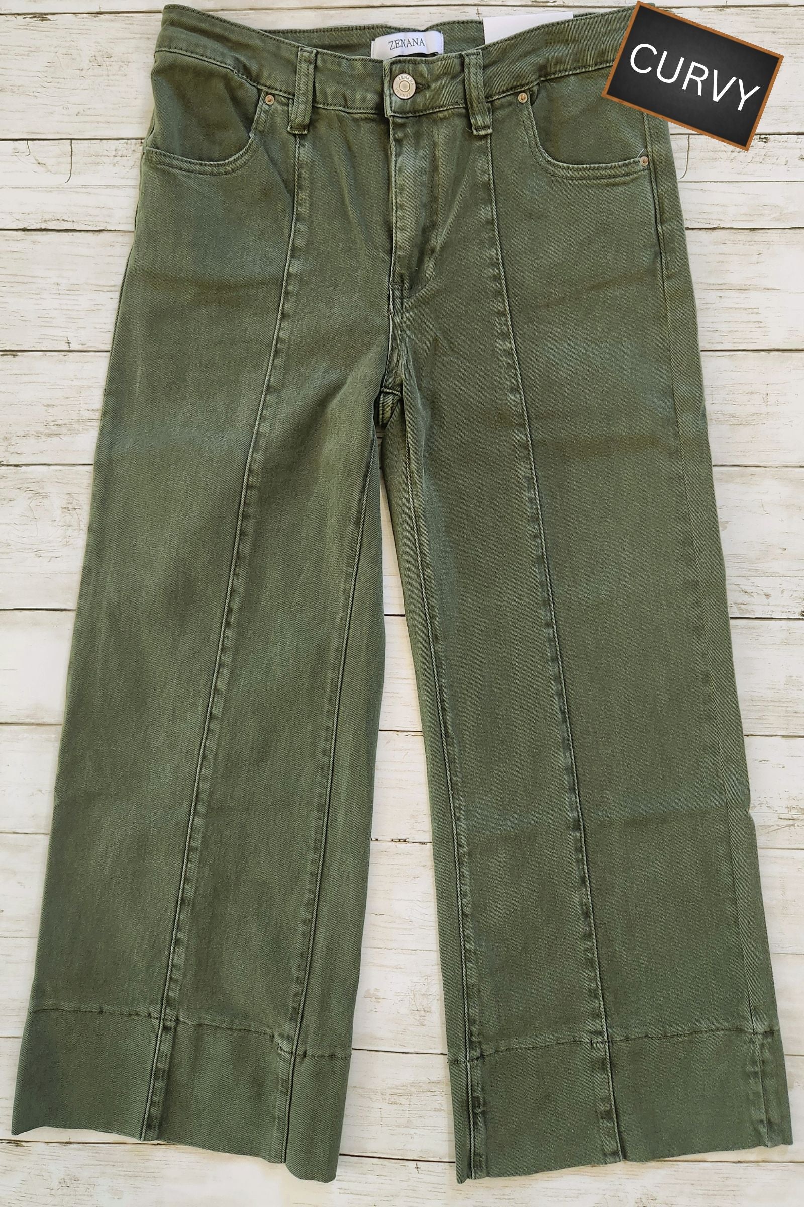 CURVY Mid-rise Olive Cropped Denim Jeans