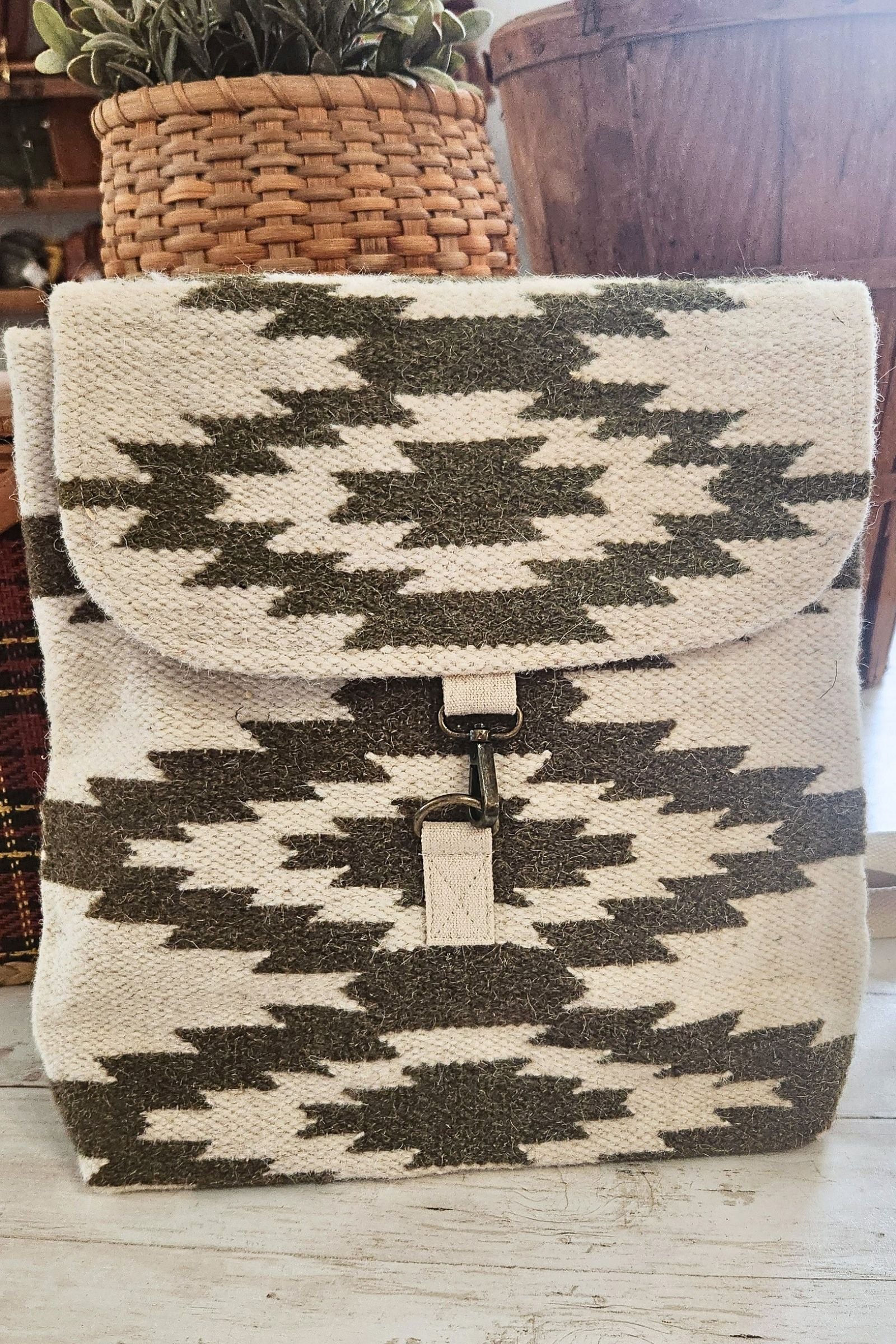 Cream & Olive Aztec Backpack