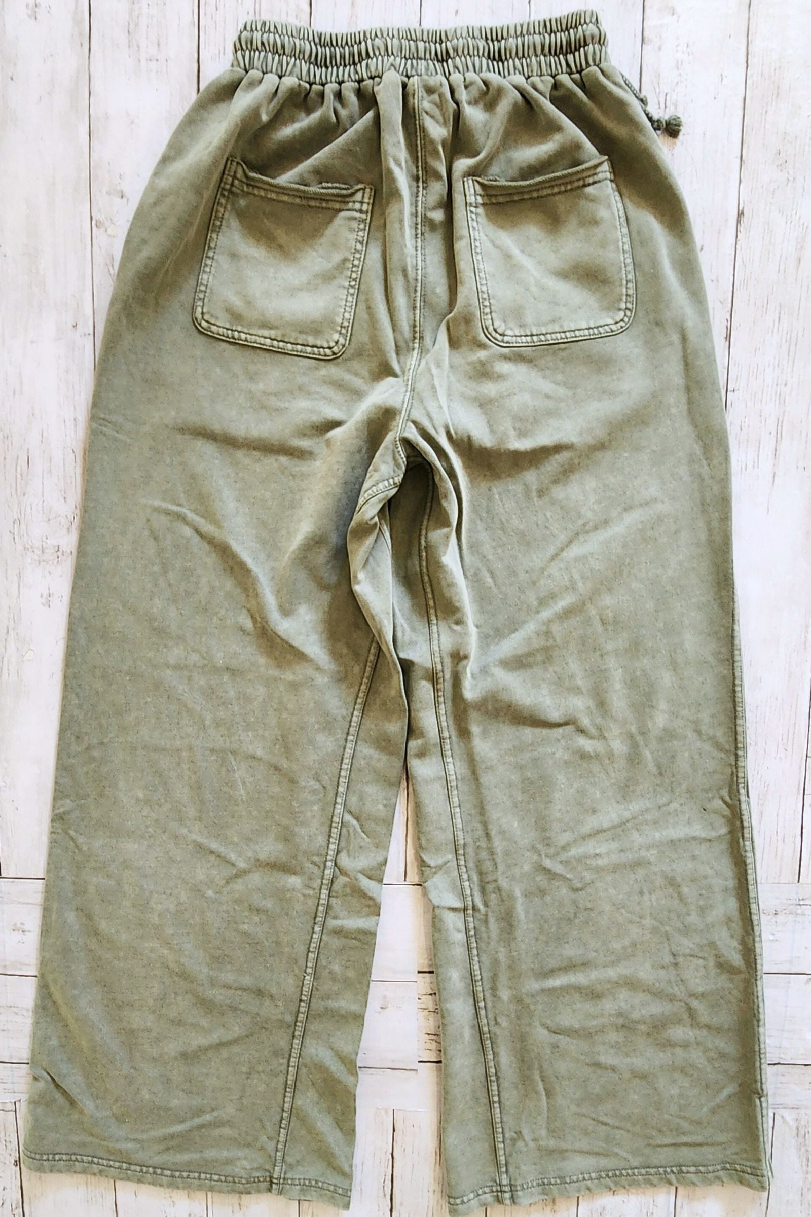 Olive French Terry Wide Leg Pants