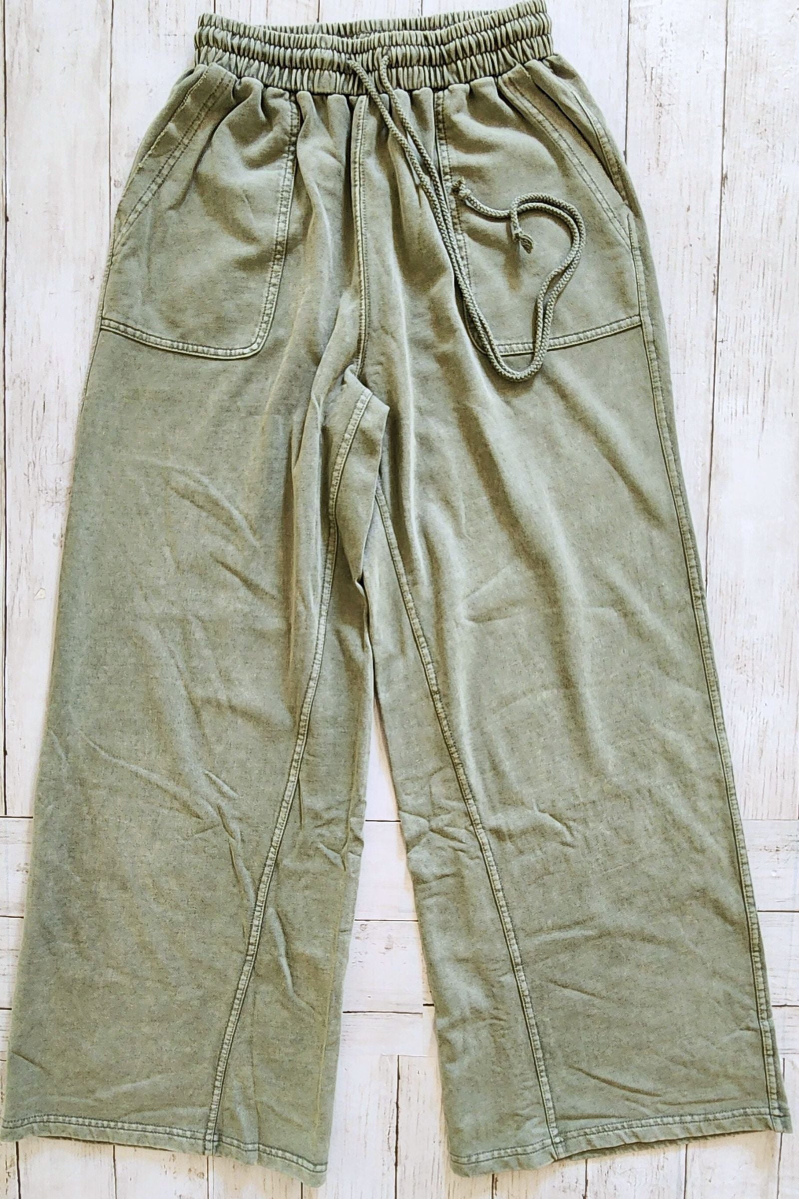 Olive French Terry Wide Leg Pants