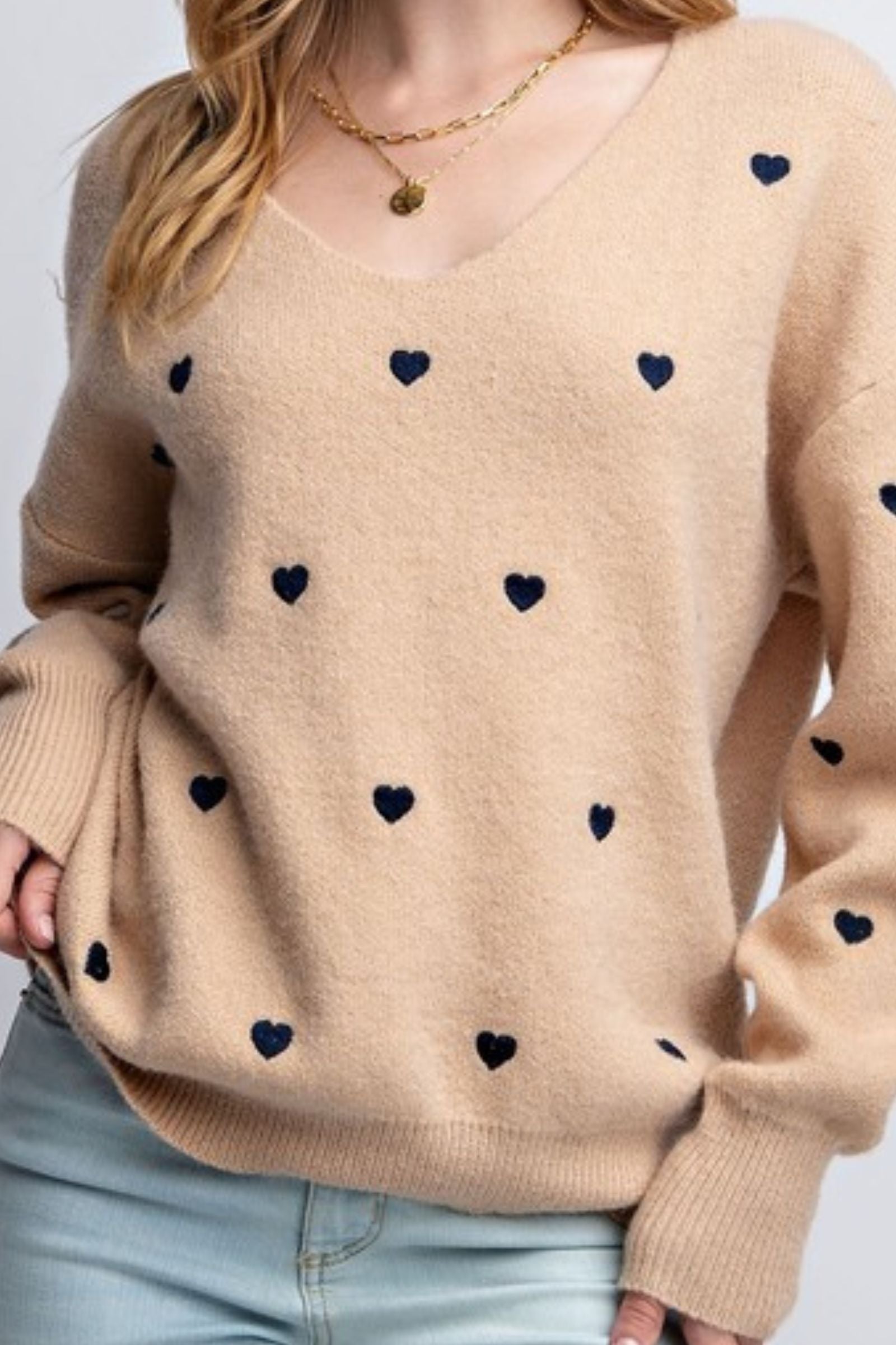 Neutral Heart Pullover Sweater