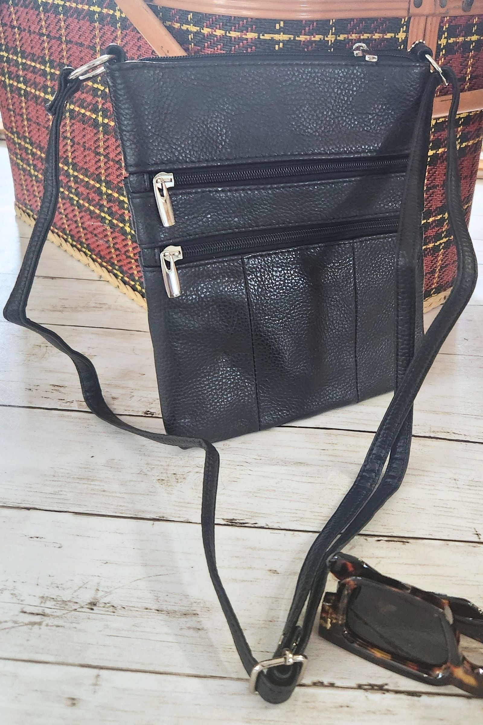 Skinny Black Leather Crossbody Bag