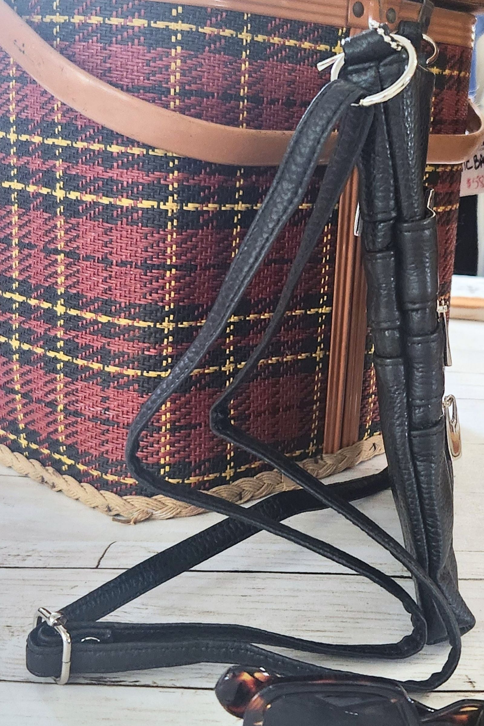 Skinny Black Leather Crossbody Bag