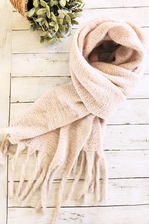 Blush Cozy Knit Tassel Scarf