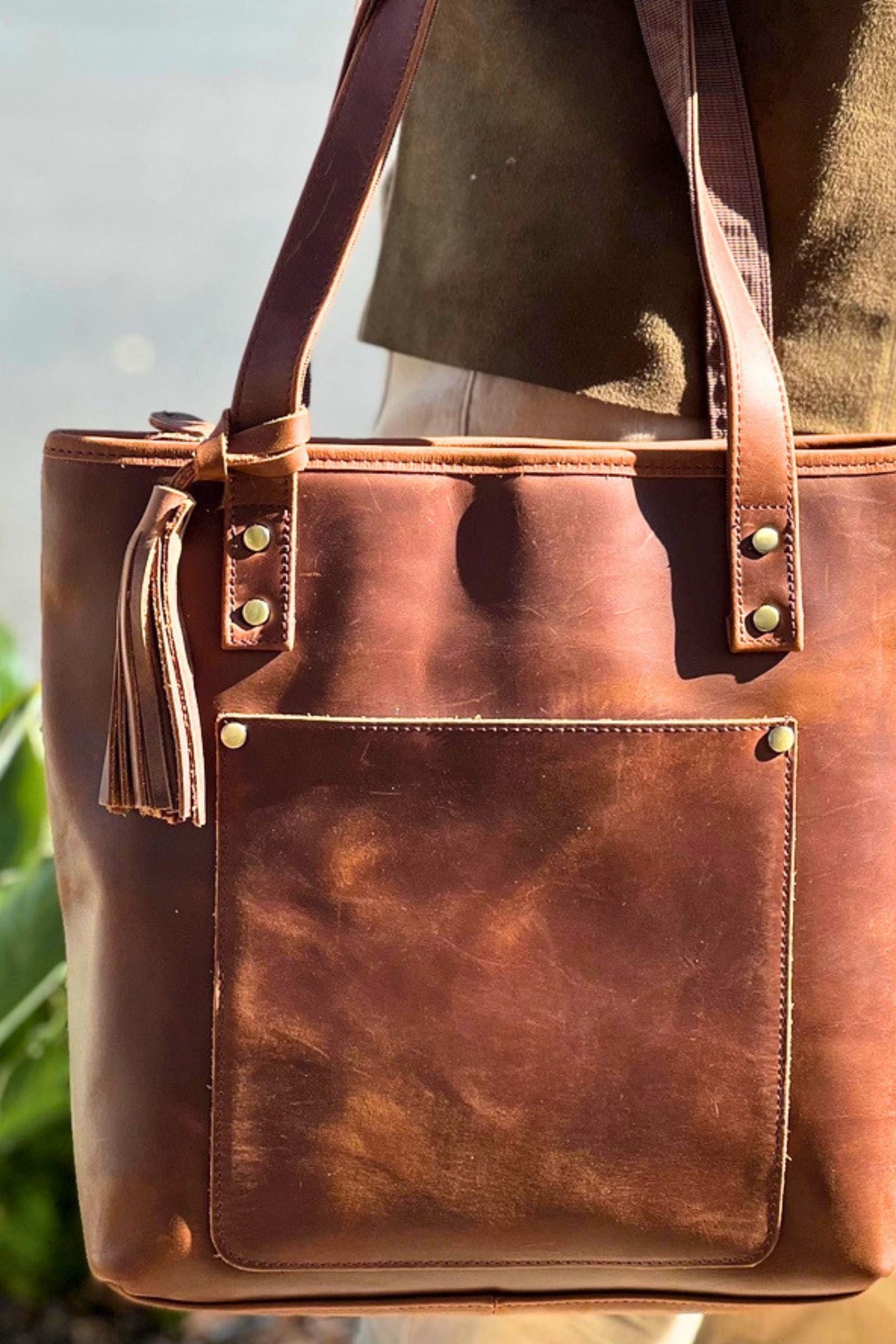 Vintage Cowhide Leather Tote Bag