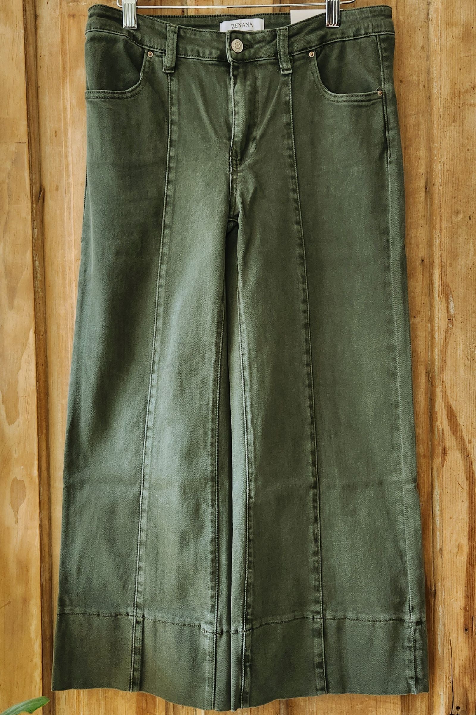 Mid-rise Olive Cropped Denim Jeans