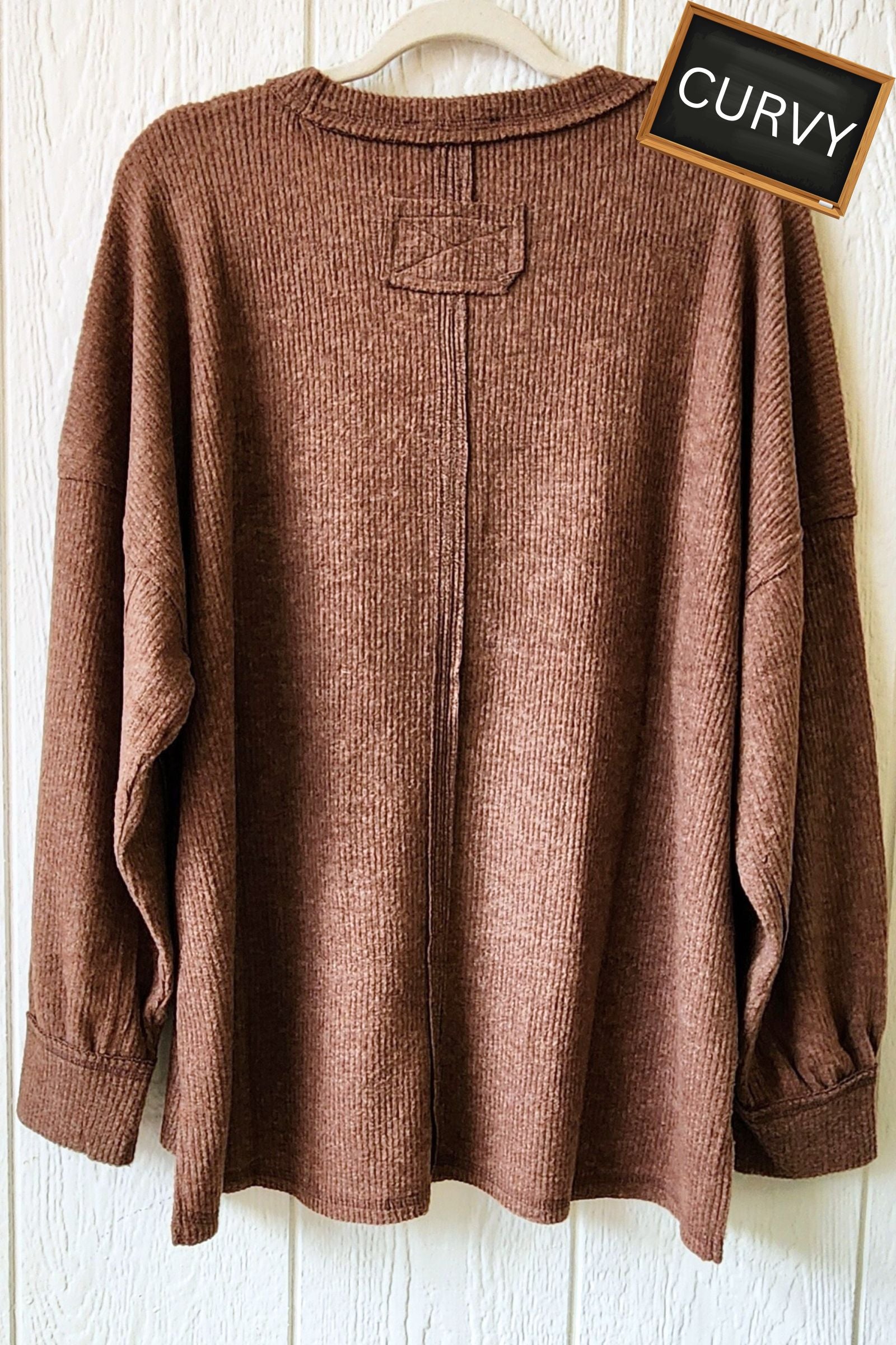 CURVY Brown Drop Shoulder Hacci Sweater