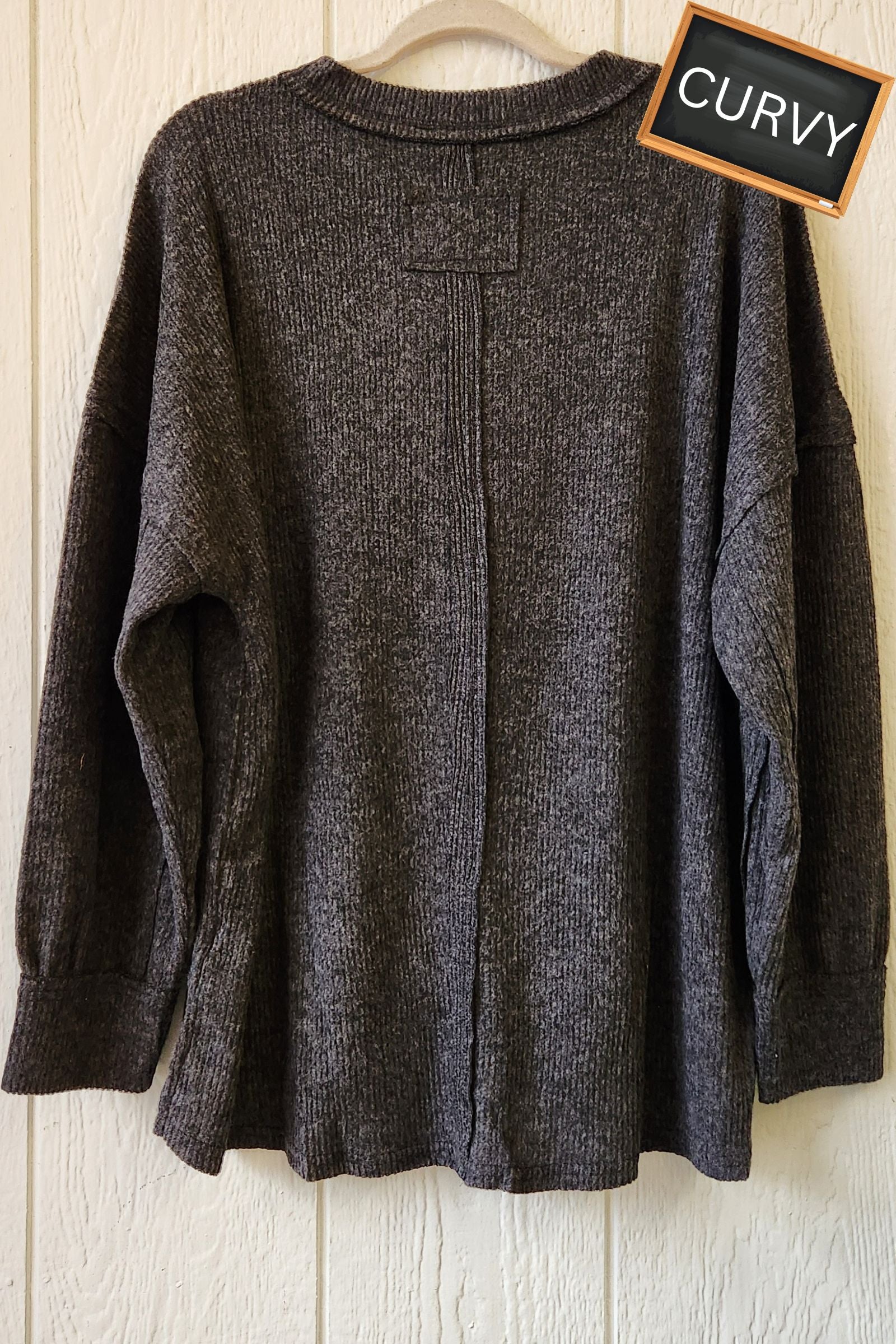 CURVY Black Drop Shoulder Hacci Sweater