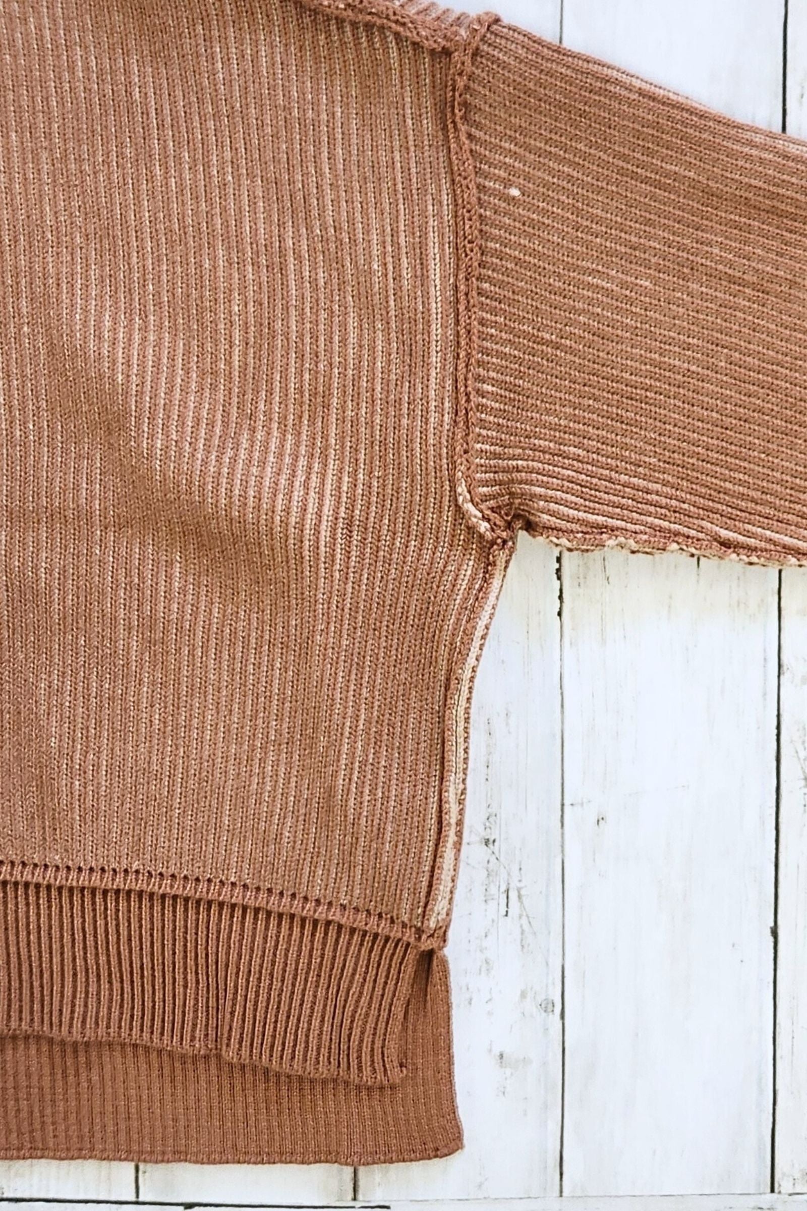 Mocha & Camel Exposed Seam Two Tone Sweater