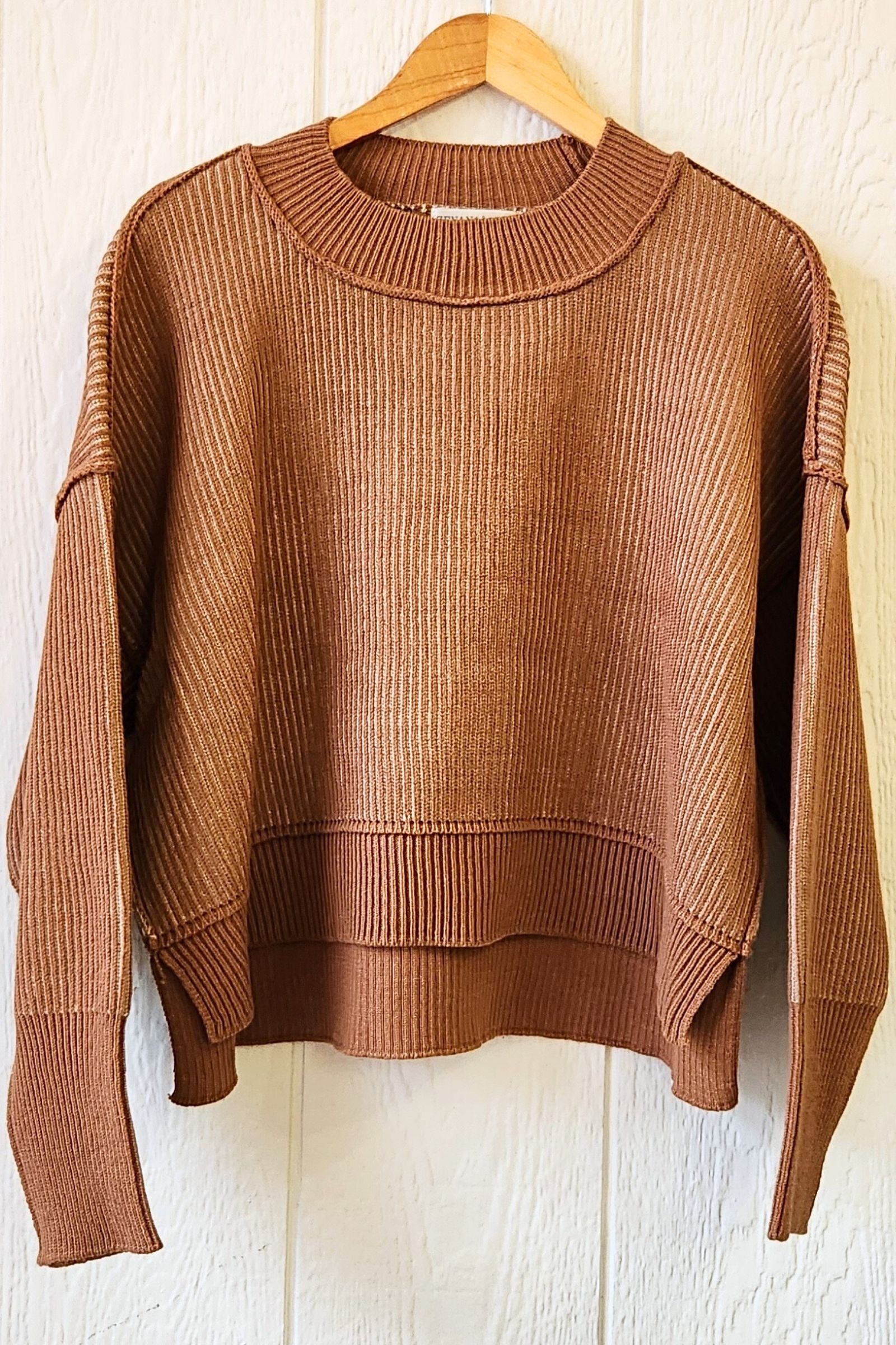 Mocha & Camel Exposed Seam Two Tone Sweater