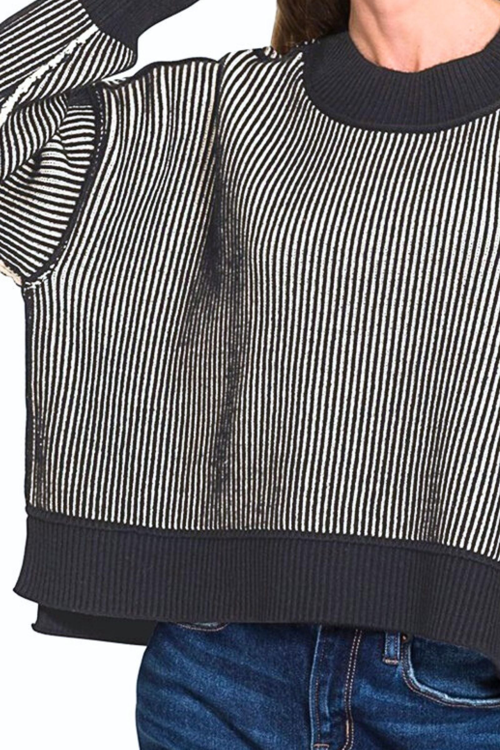 Black Exposed Seam Two Tone Sweater