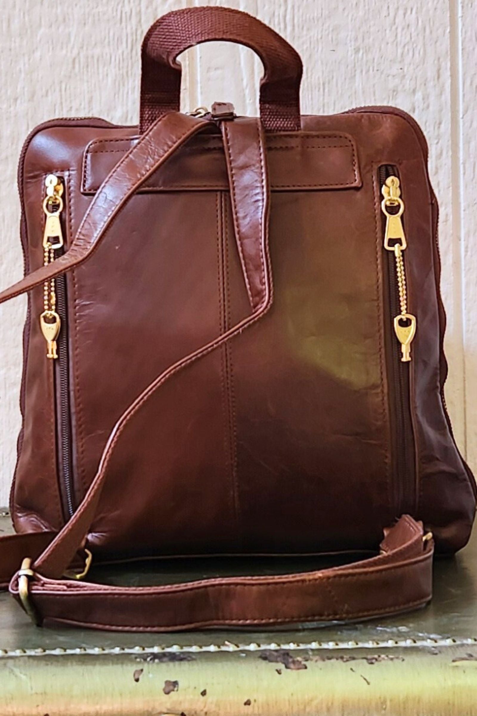 Wax Oil Cowhide Leather Backpack Bag