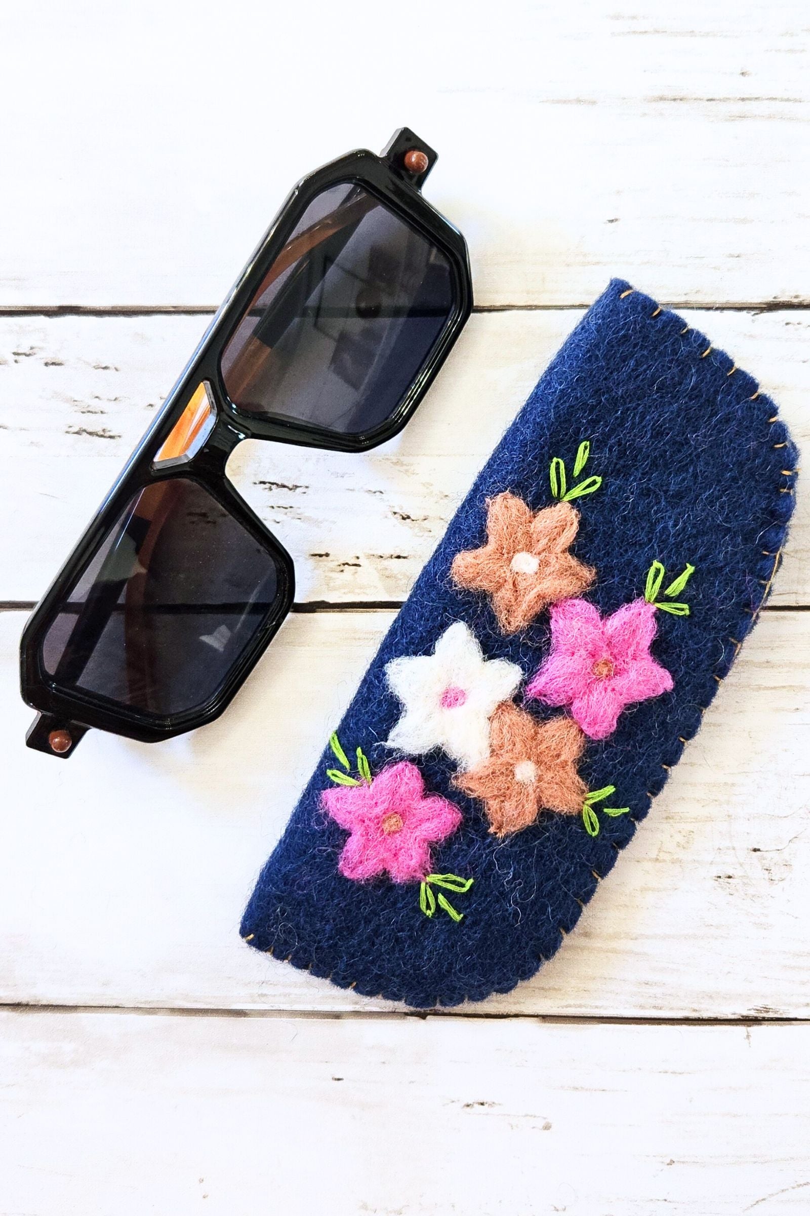 Indigo Felted Sunglass Case
