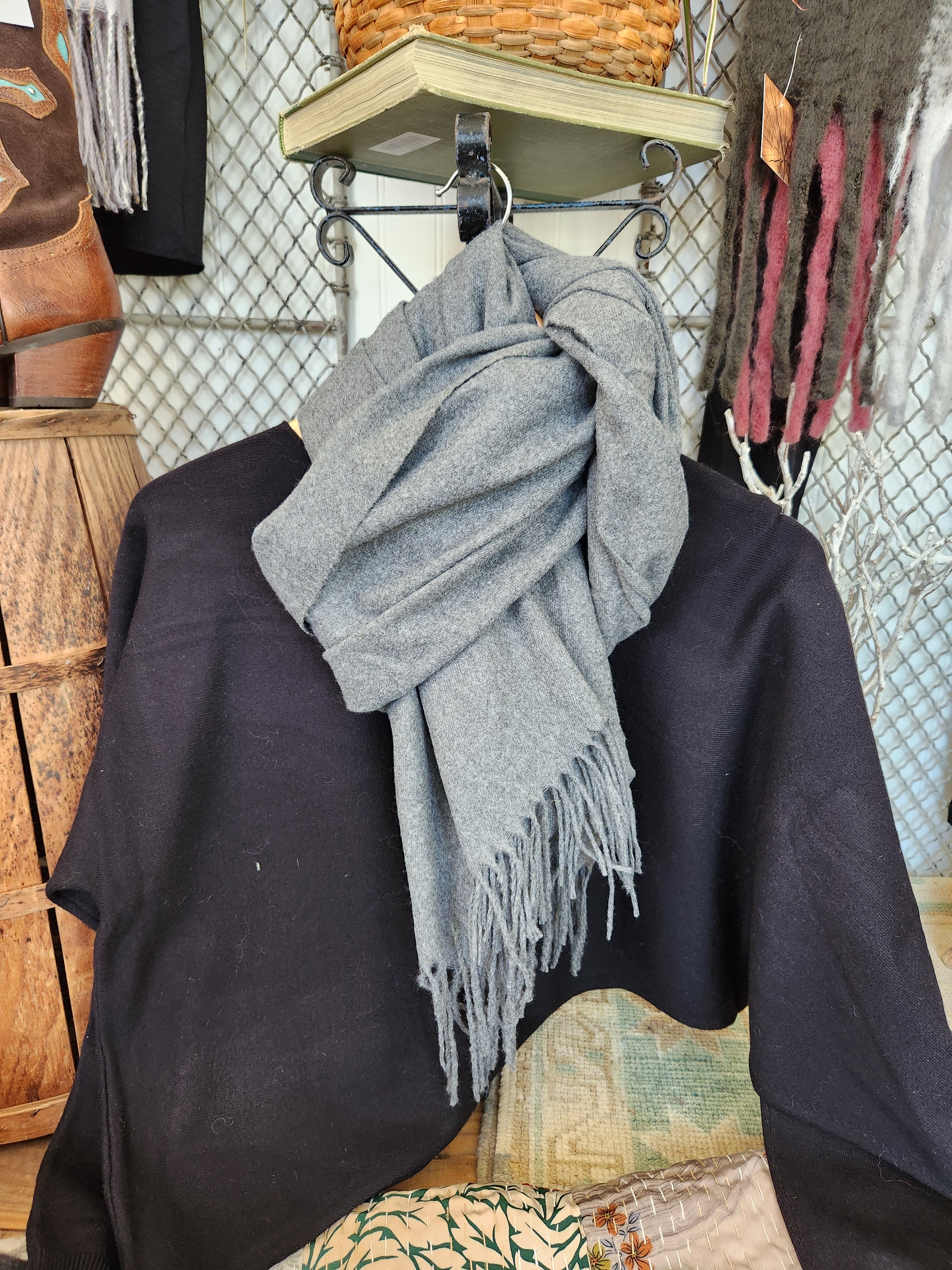 Charcoal Fringe Scarf