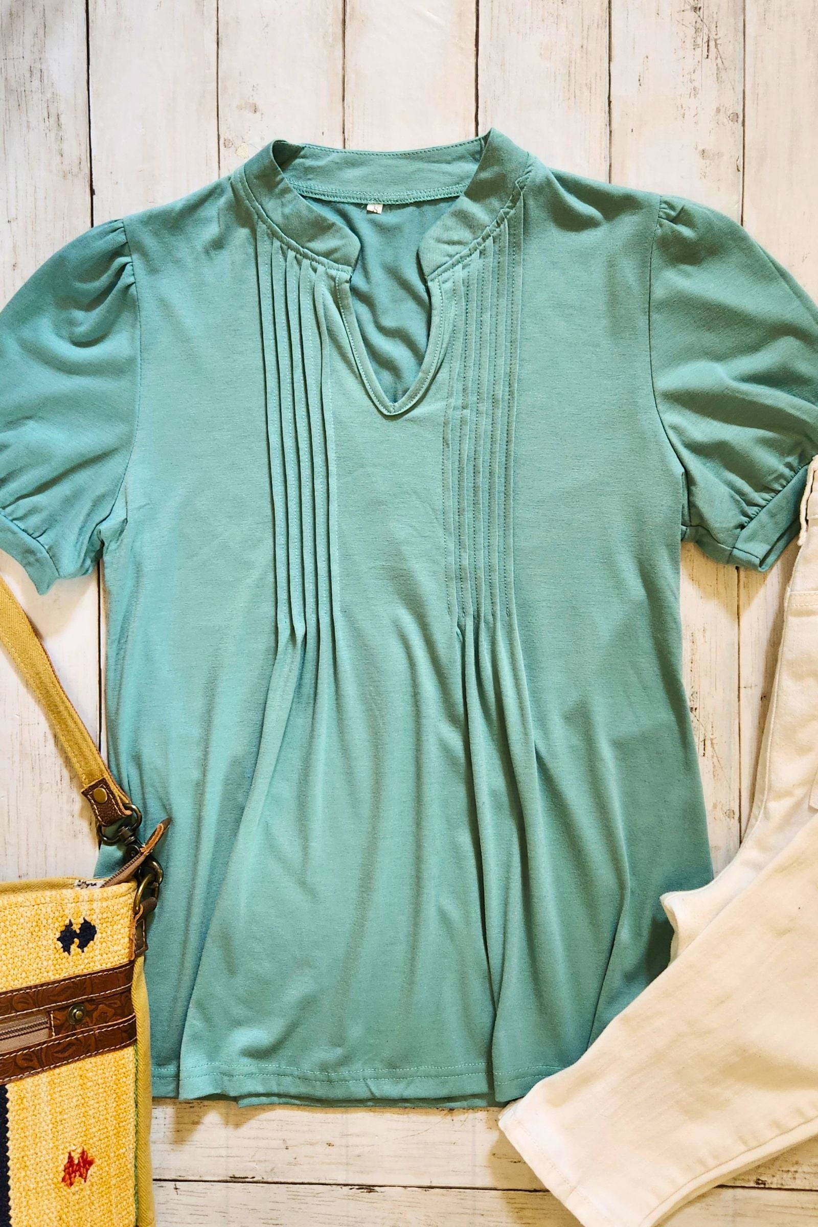 Light Green V Neck Top