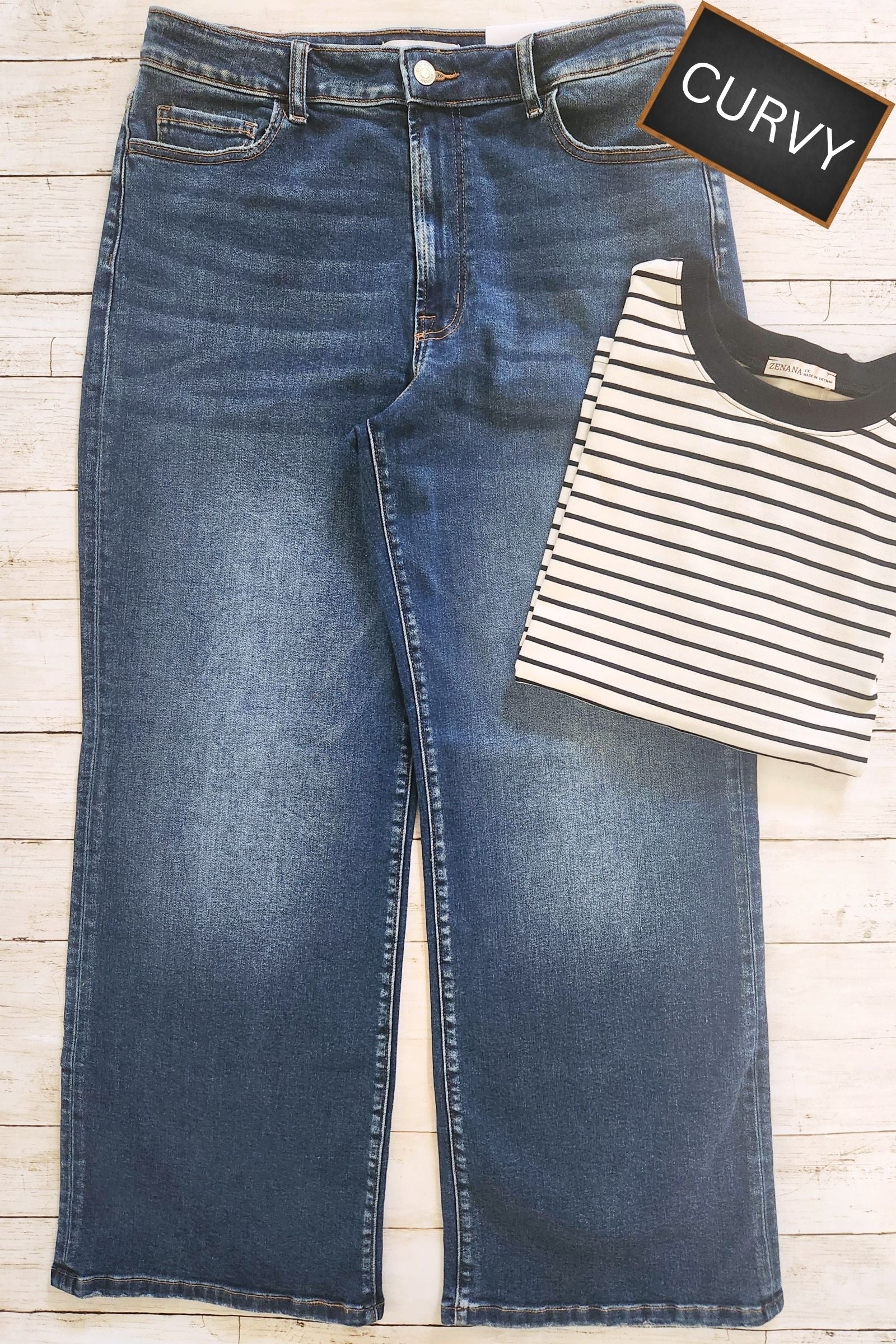 CURVY Dark Wash Wide Leg Jeans