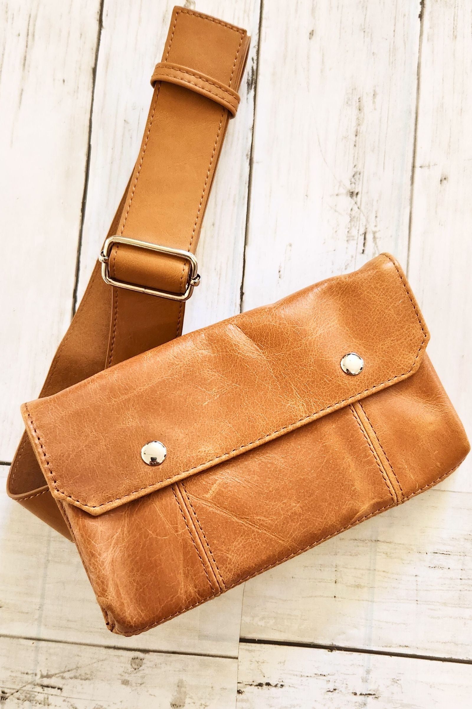 Tan Leather Belt Bag - Fanny Pack and Sling Bag