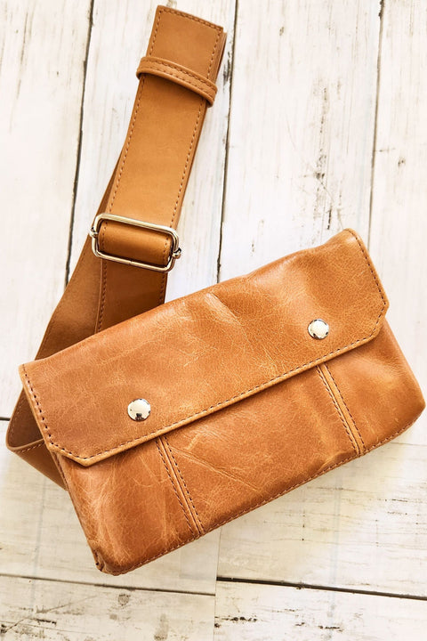 Tan Leather Belt Bag - Fanny Pack and Sling Bag