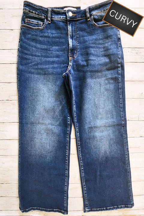 CURVY Dark Wash Wide Leg Jeans