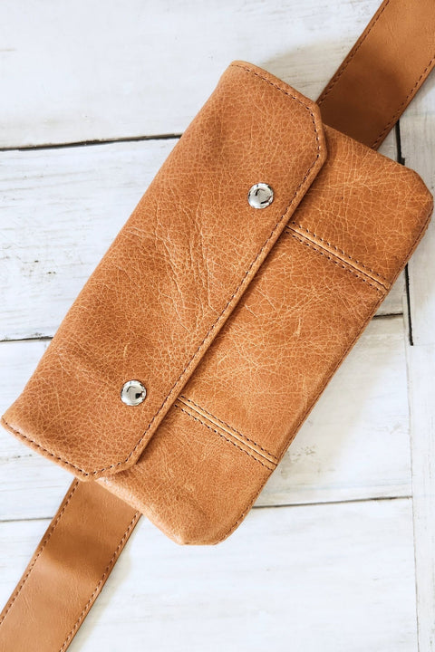 Tan Leather Belt Bag - Fanny Pack and Sling Bag