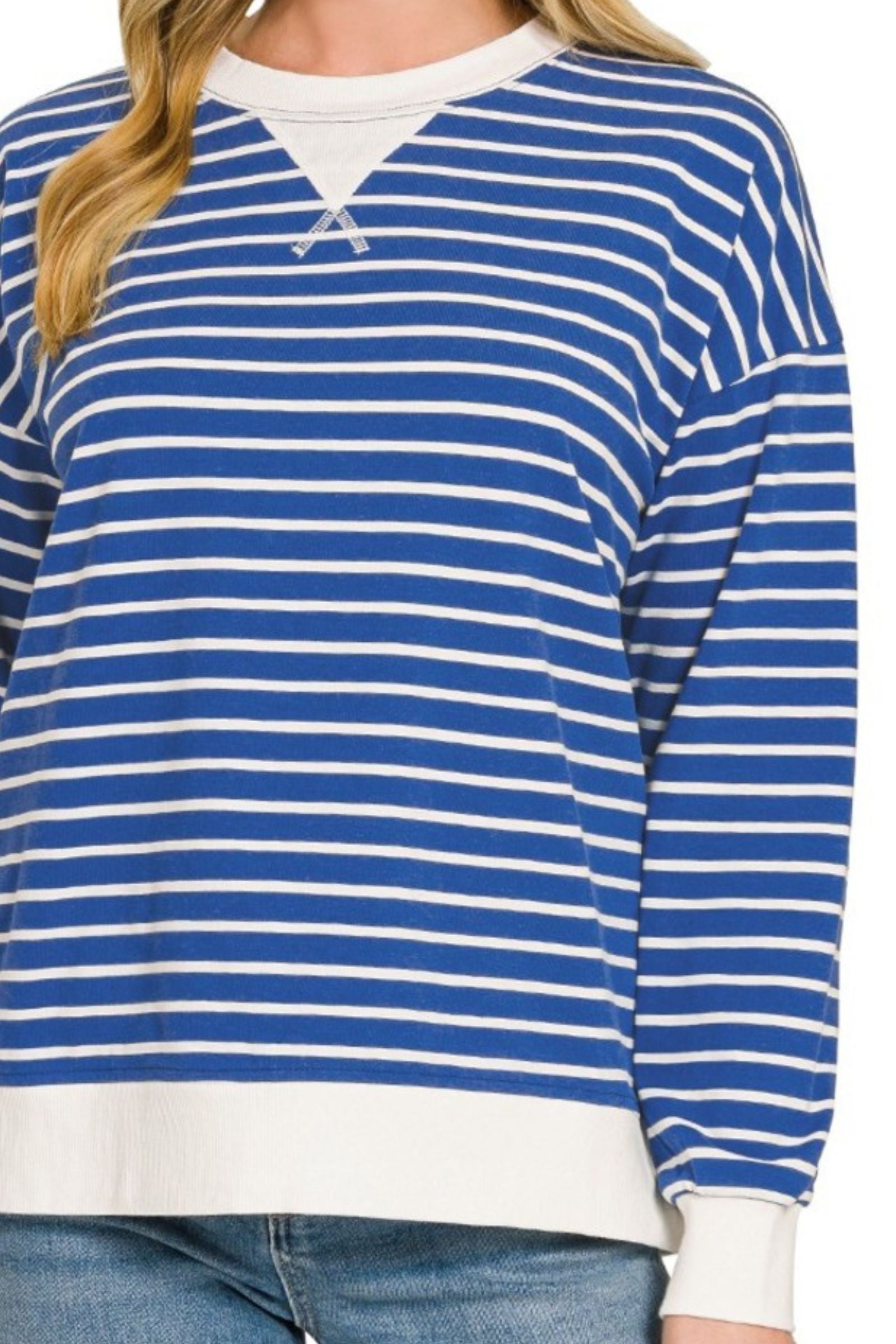 Blue & White Stripe Pullover Top