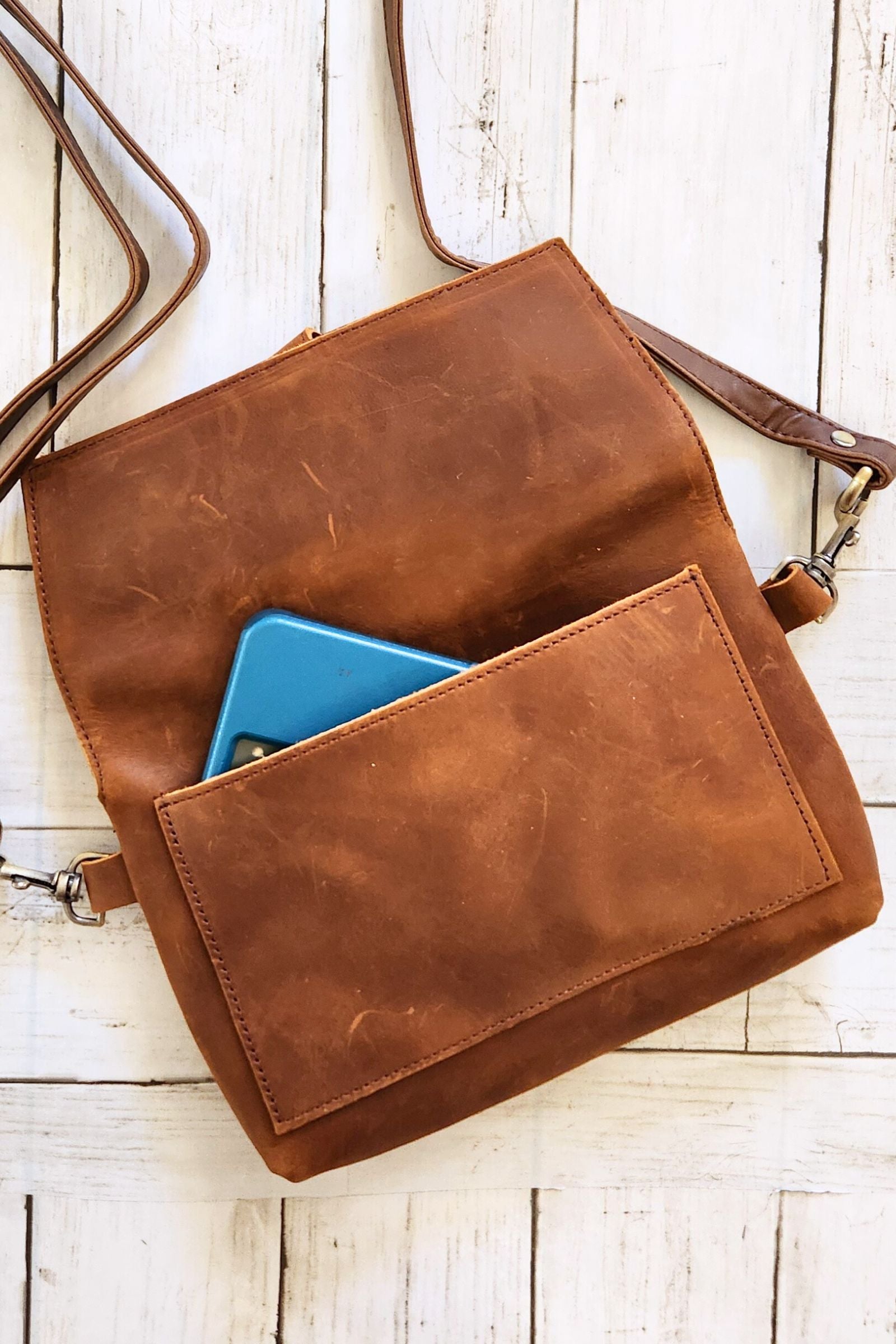 Crazy Horse Brown Leather Crossbody Bag