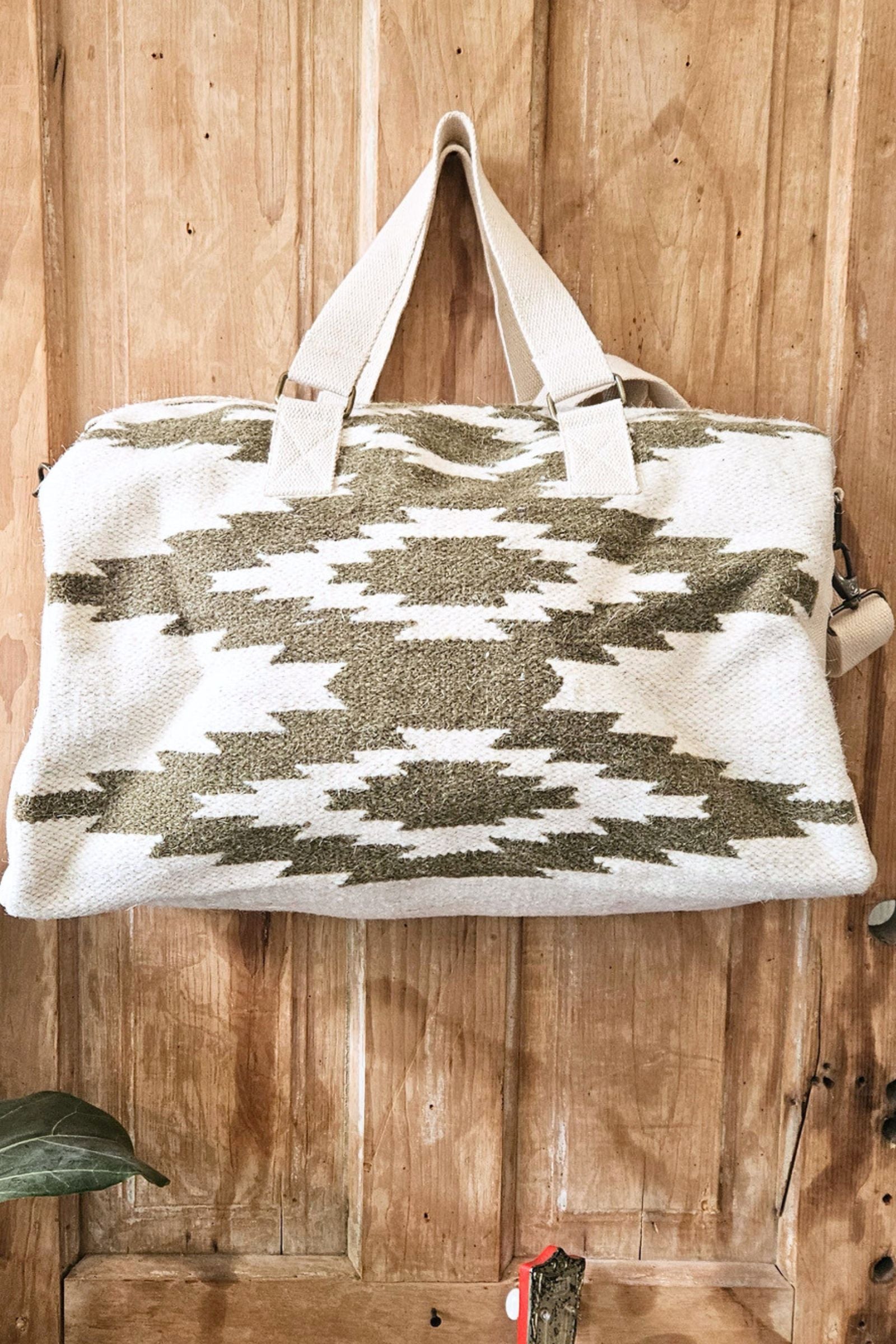 Cream & Olive Western Duffel Bag
