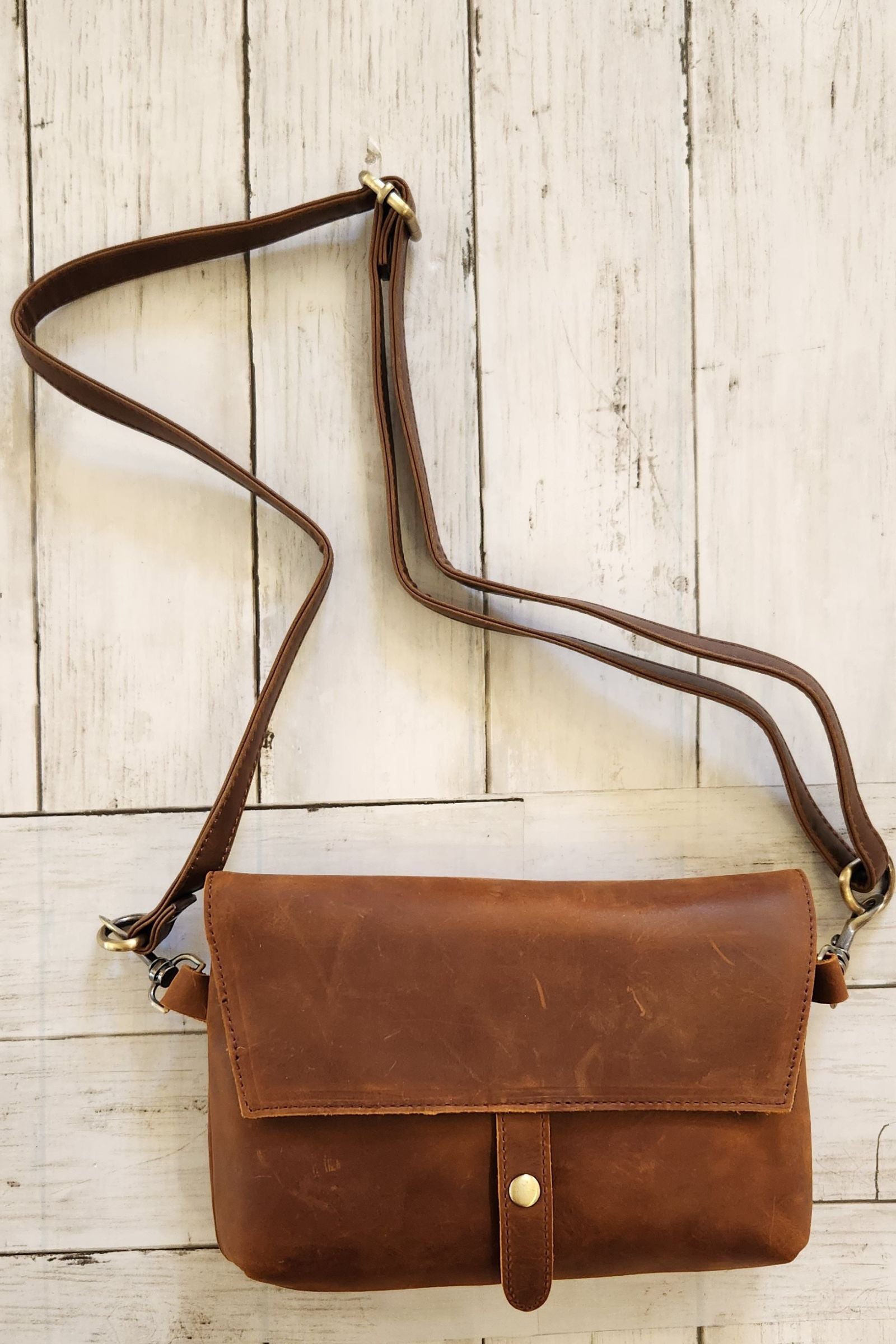 Crazy Horse Brown Leather Crossbody Bag