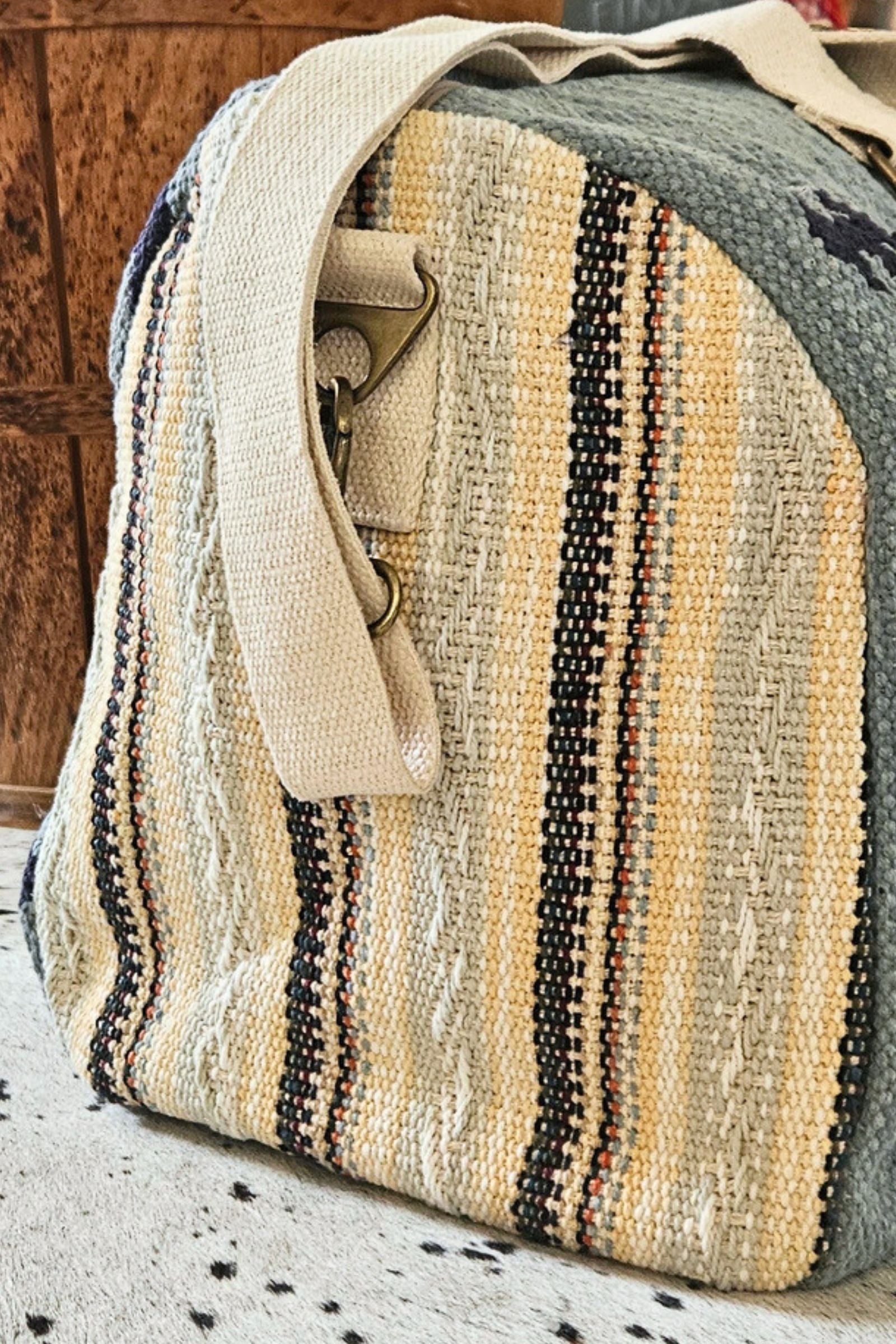 Blue & Cream & Tan Western Duffel Bag