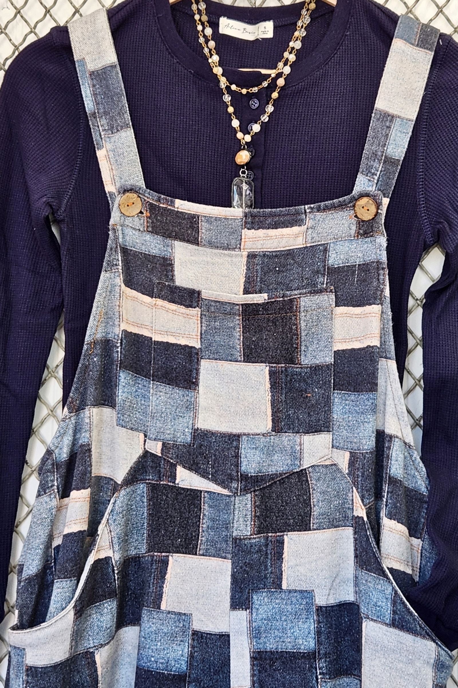 Denim Patch Print Overalls