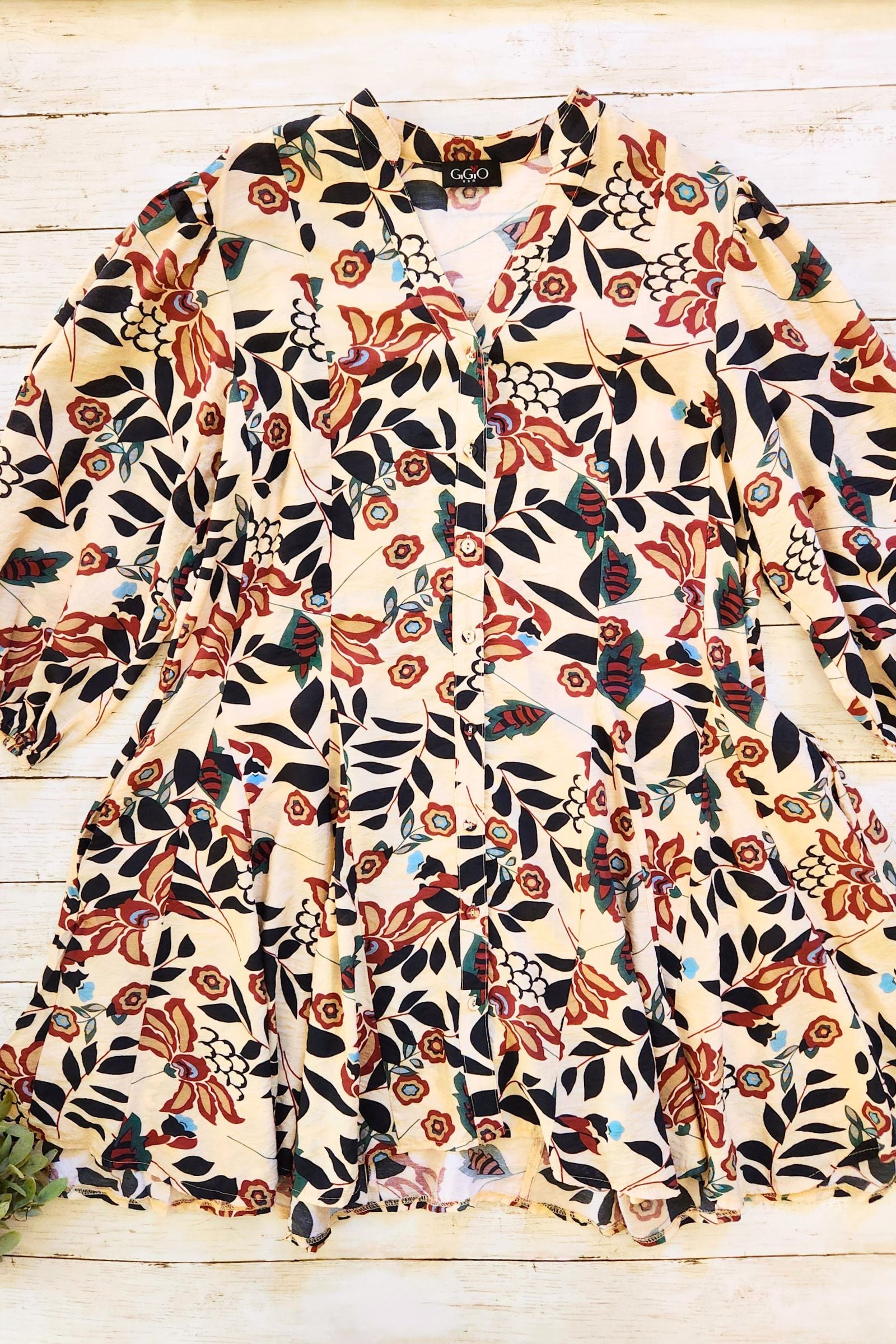 Burgundy Fall Botanical Shirt Dress