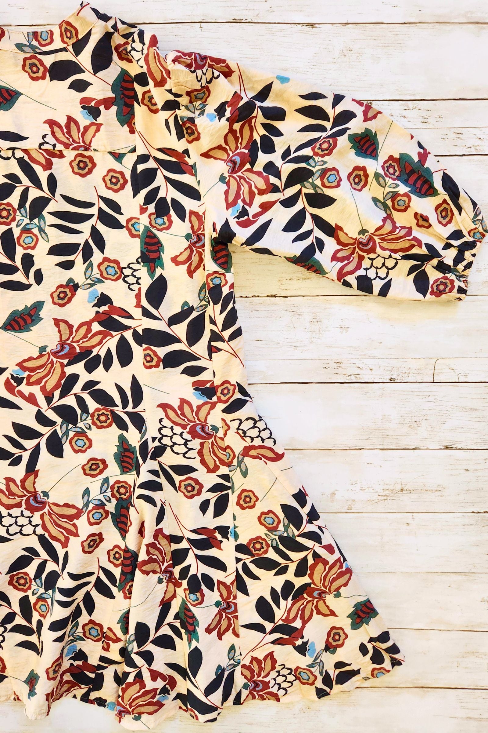 Burgundy Fall Botanical Shirt Dress