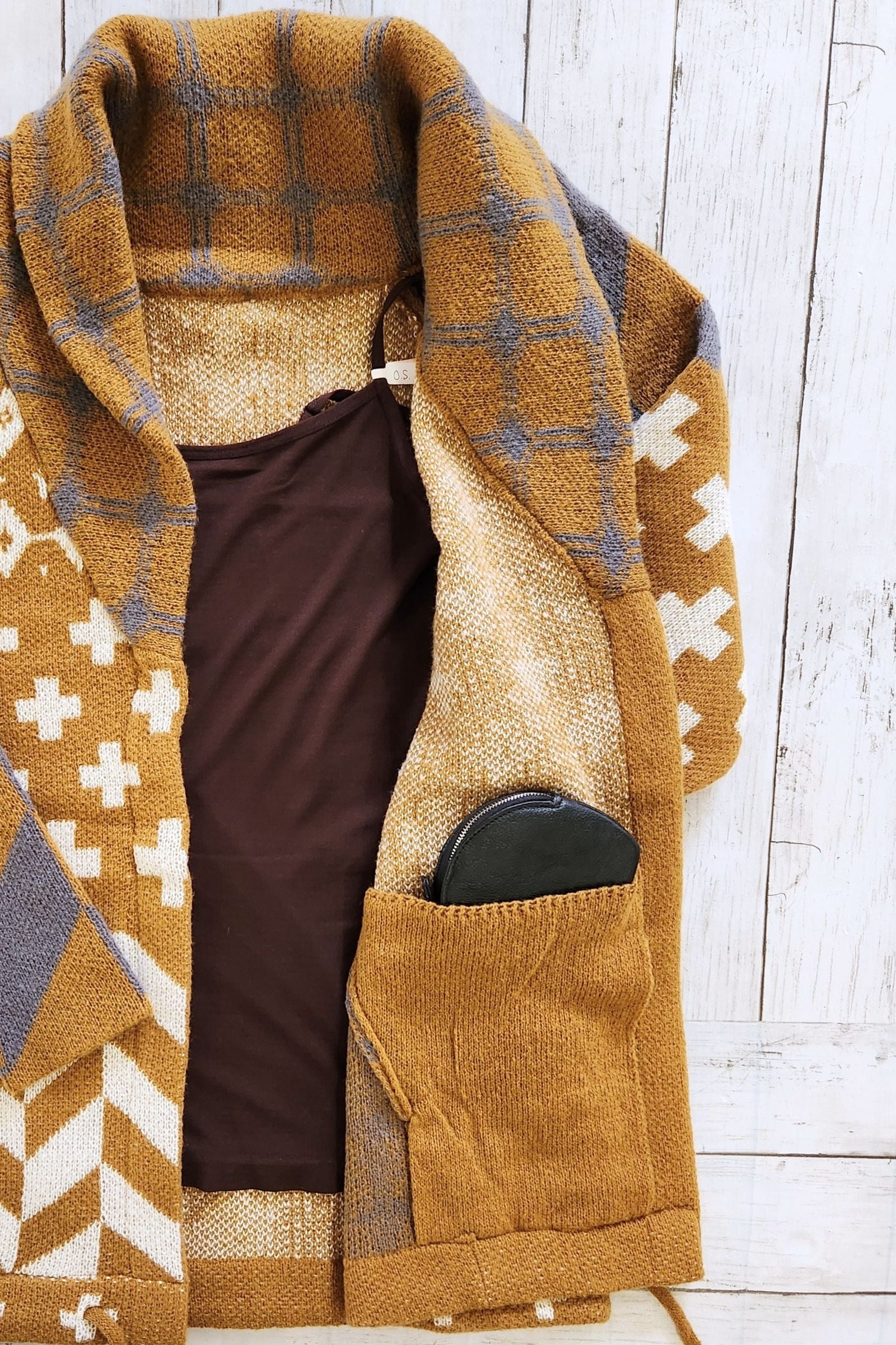 Sierra Spirit Camel Geometric Cardigan Sweater